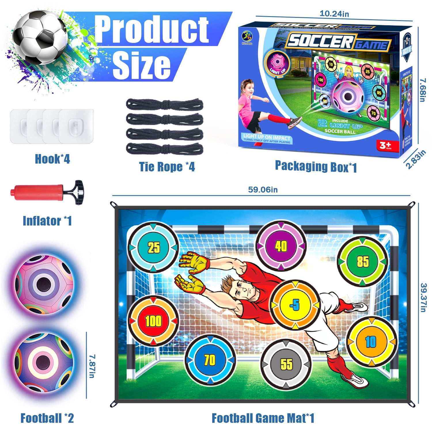 UUSUOO Soccer Toss Game Set for Kids, Indoor and Outdoor Interactive Sports Activity with 2 Balls and 1 Flannel Target (One Size) ogwms