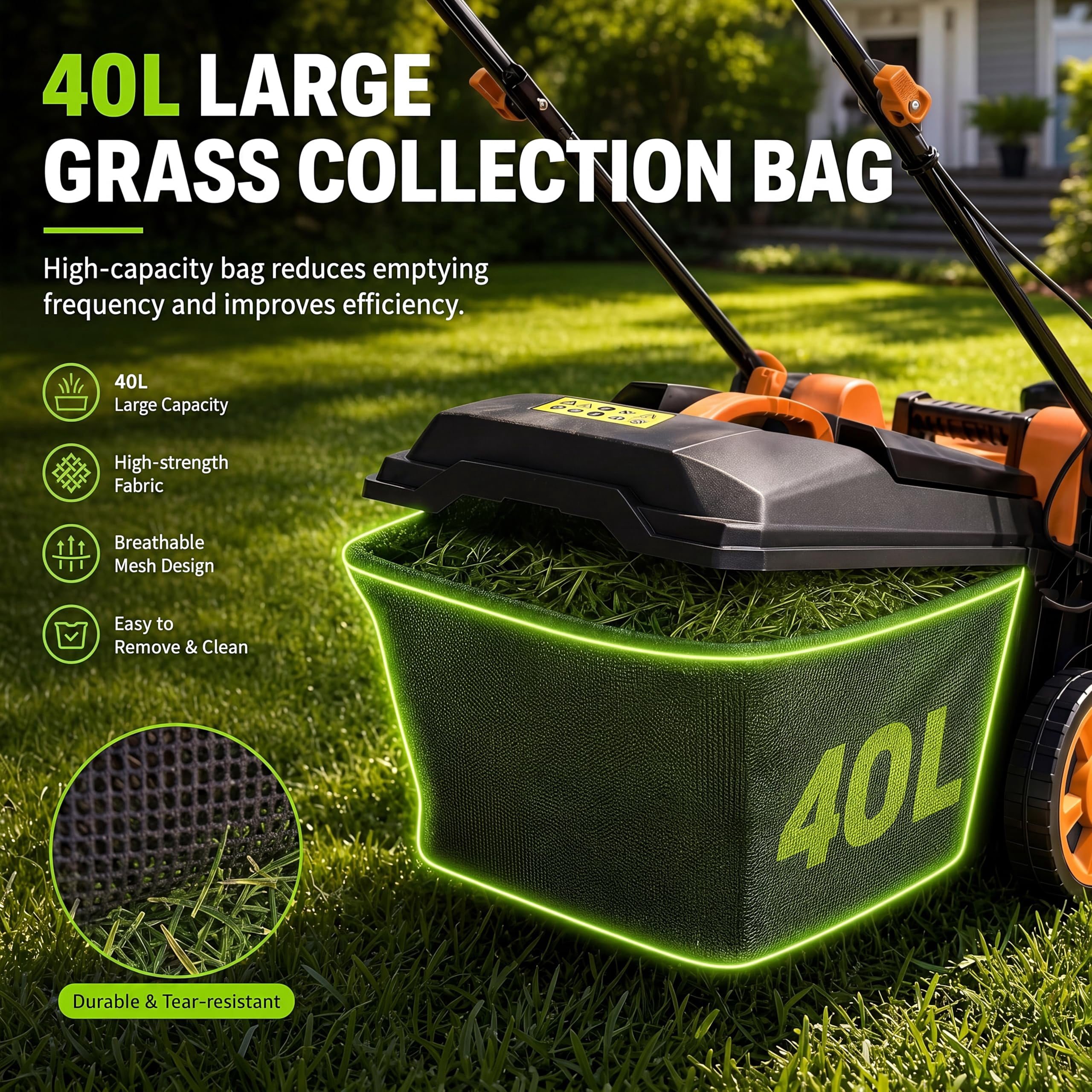Sunvasagoo 40V Cordless Electric Push Lawn Mower, 17-Inch Cutting Deck, 6-Position Height Adjustment (Black/Orange, 17 in) yfljp