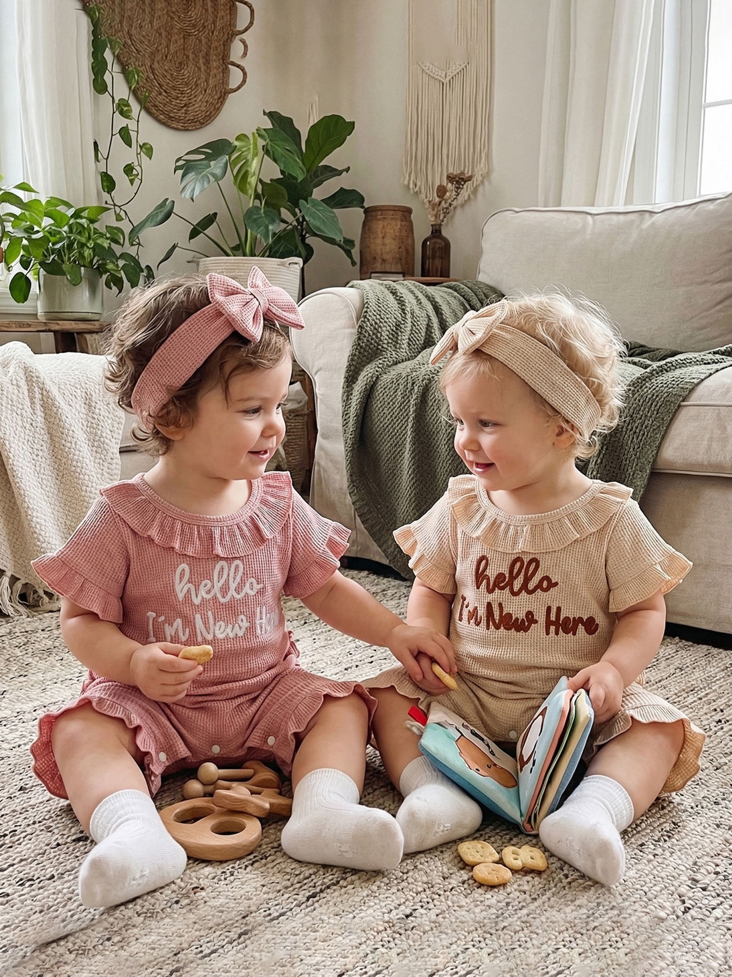 BemeyourBBs Newborn Baby Girl Summer Romper and Headband Set (Pink, Preemie) vm8b2