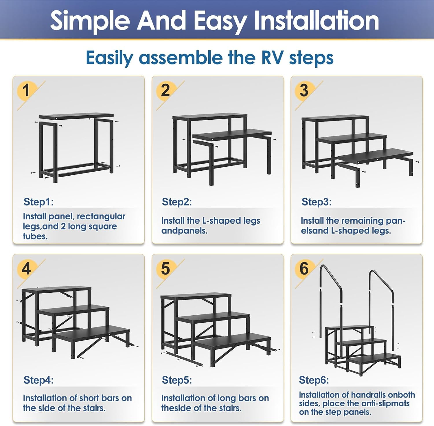 SELOOYE 3-Tier RV Steps with Dual Handrails, Heavy-Duty Steel Camper Stairs, Non-Slip Platform (Black, 660 lb) 27kf9