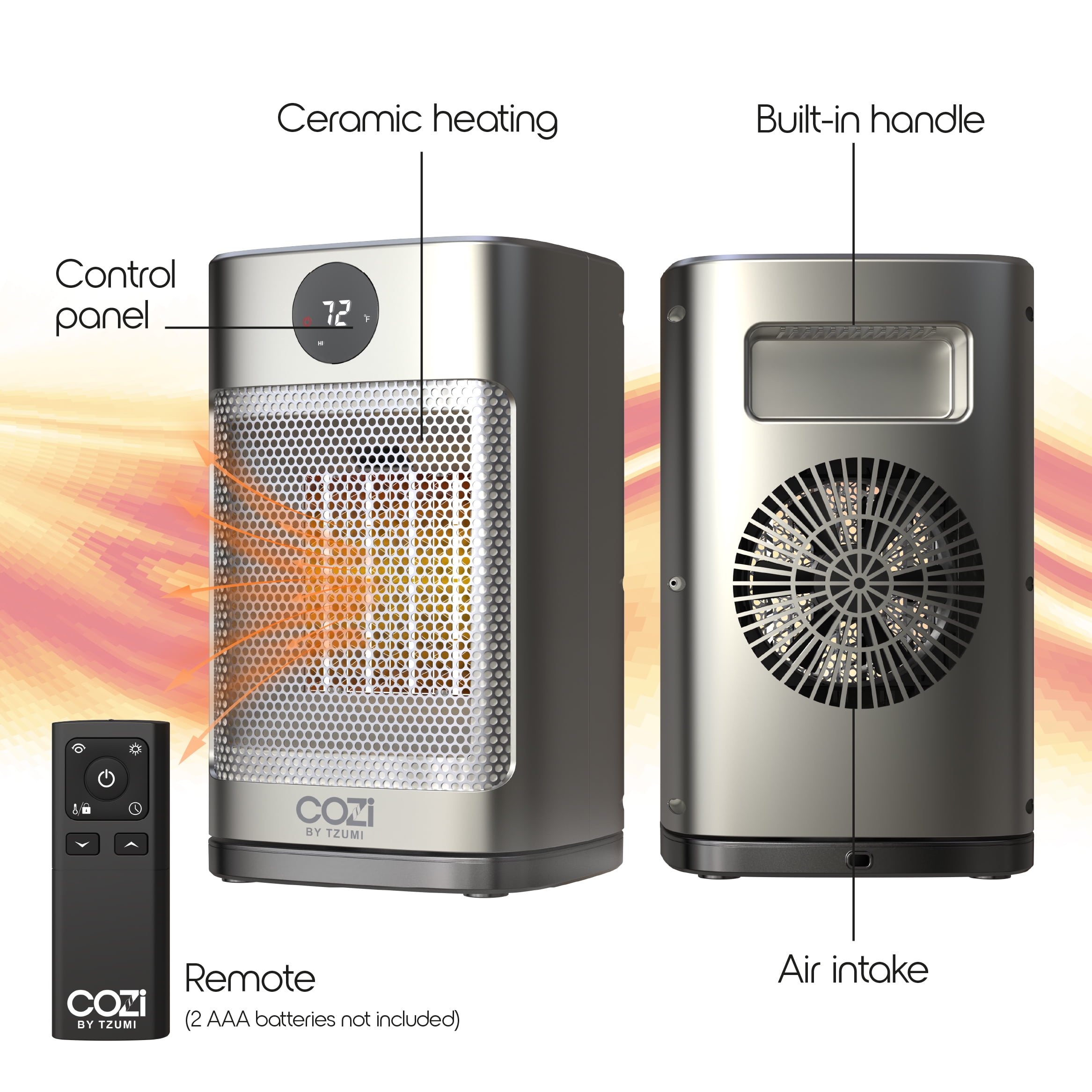 Tzumi Cozi Oscillating Ceramic Desktop Space Heater with LED Display and Remote Control (Silver, 10.9 in) diumg