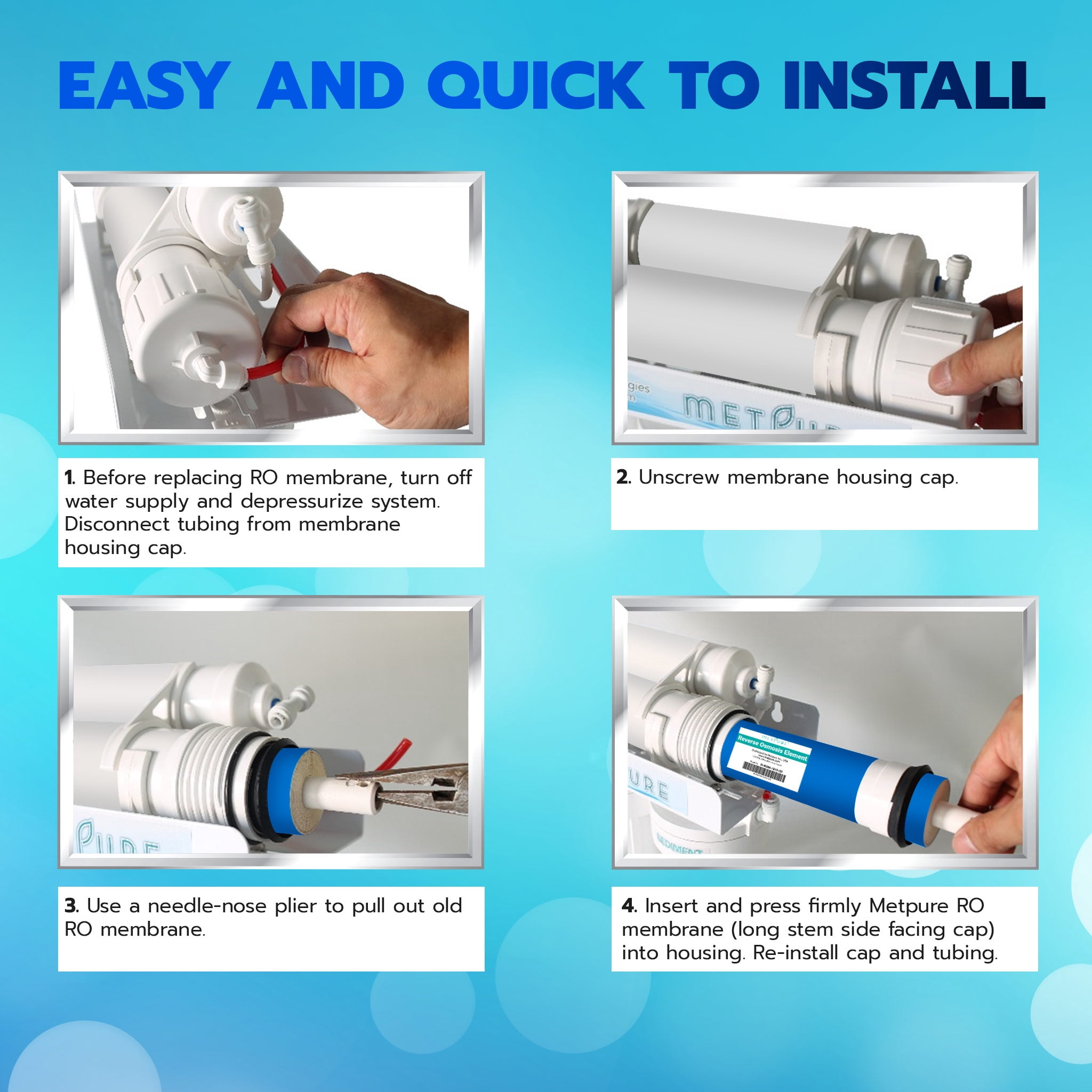 Metpure Reverse Osmosis Membrane Filter 50 GPD High-Efficiency Replacement (11.75 in x 1.75 in) ejs63