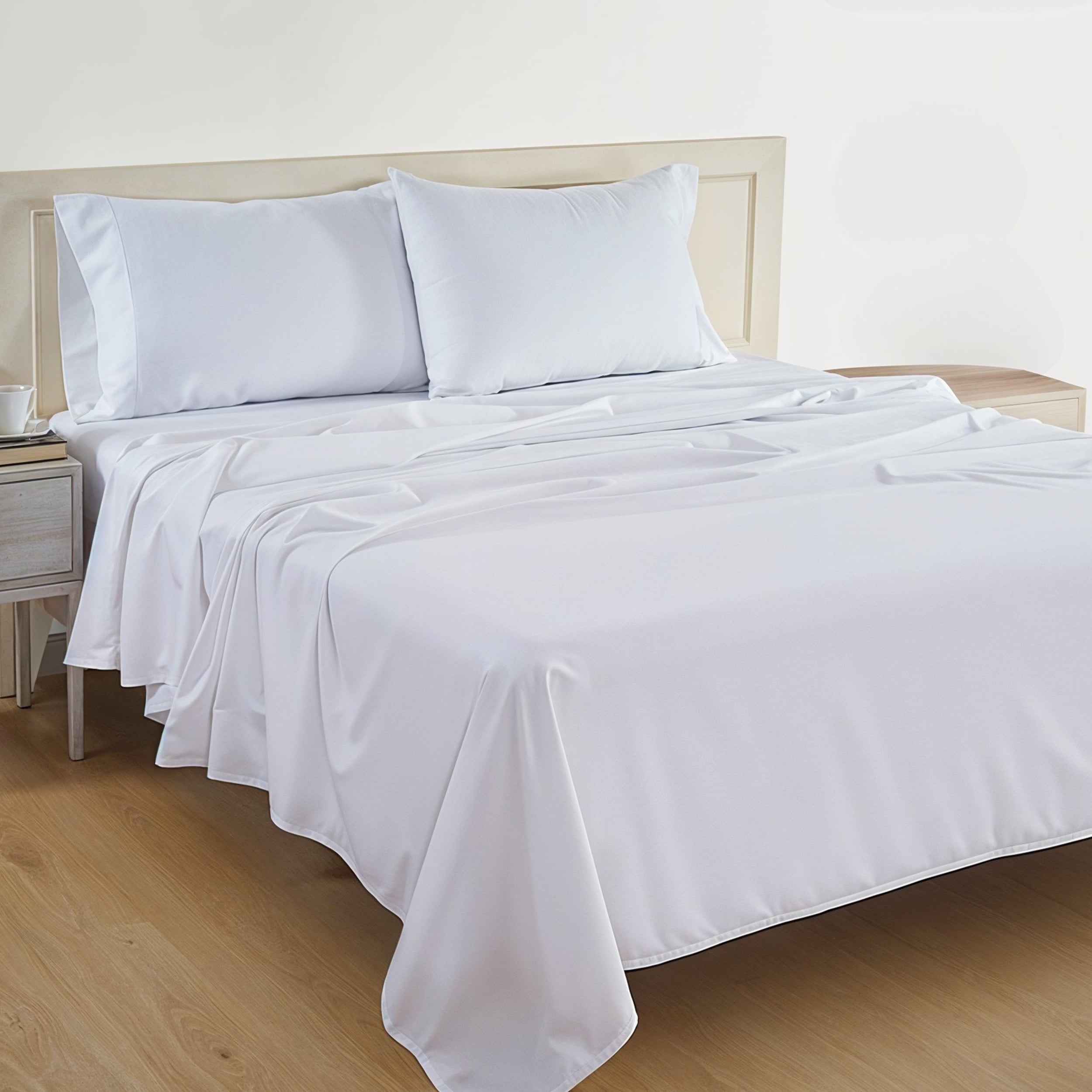 Casa Platino 100% Cotton Queen Sheet Set (4-Piece, Percale Weave, Deep Pocket, White) f0sq2