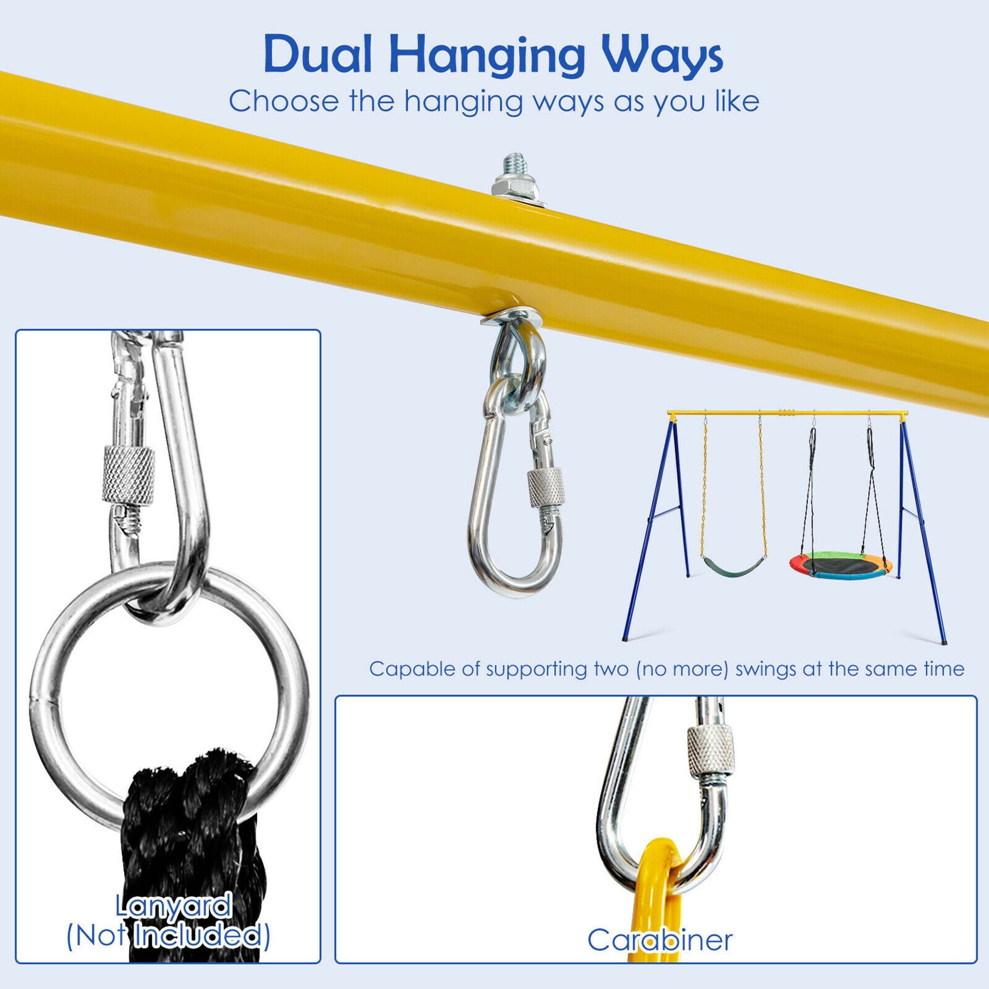 Gymax Heavy-Duty Metal Swing Frame Stand for Kids and Adults (Yellow, 660 lb Capacity) t2alr