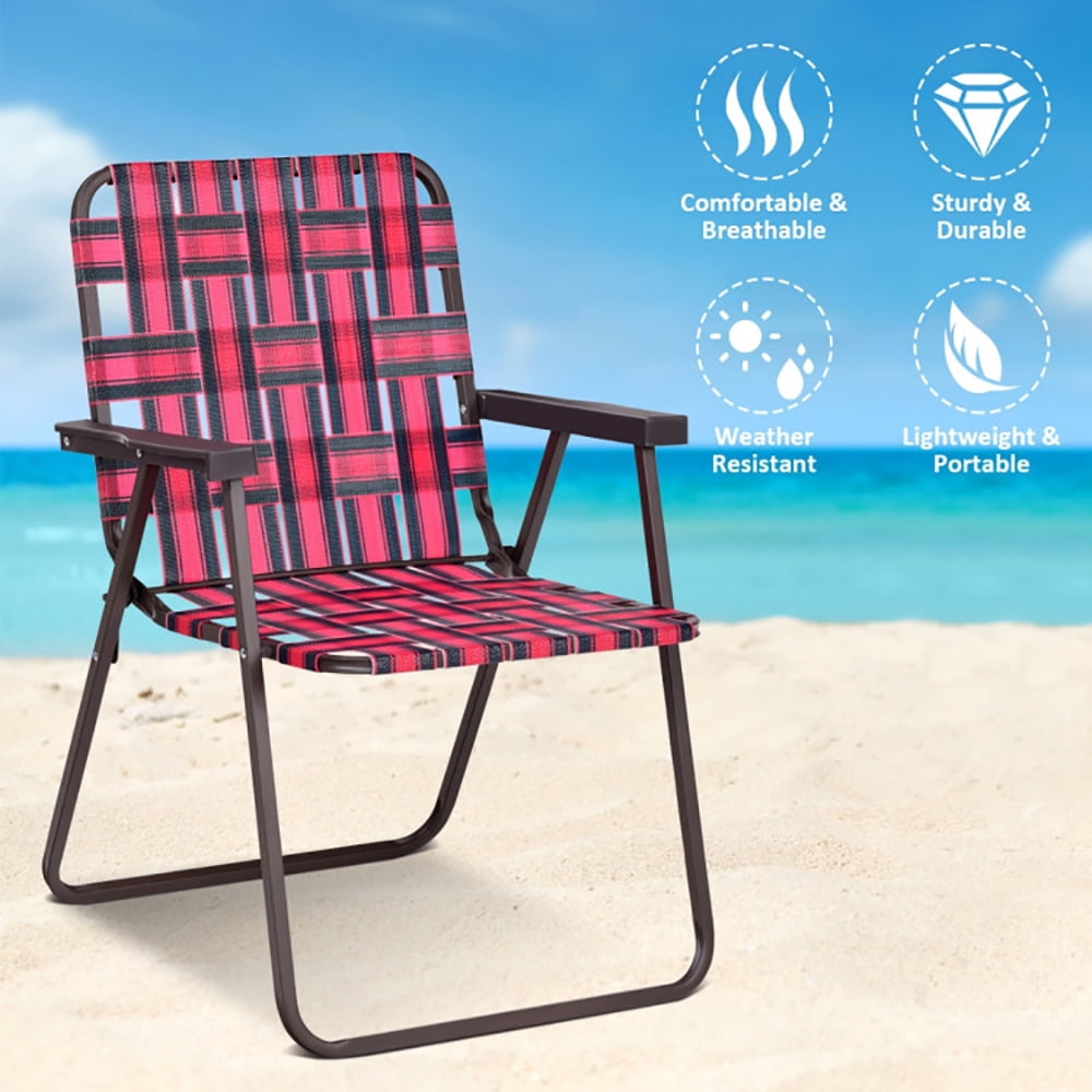 Canddidliike Folding Beach Chair Set, Heavy-Duty Outdoor Camping Lawn Chairs with Cup Holder (Red, 6 Pack) 9gwhl