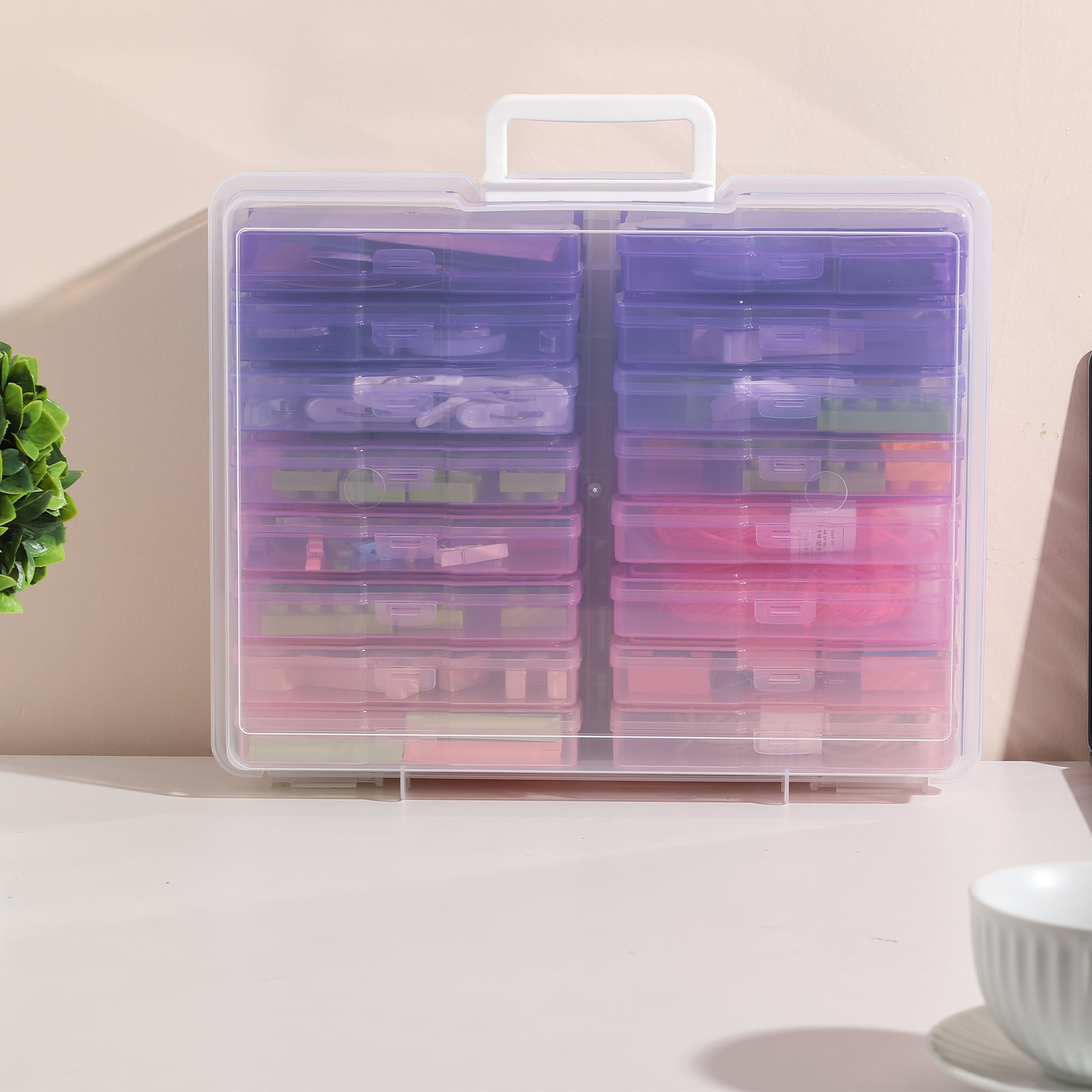 Novelinks Photo Storage Organizer Box with 16 Inner 4 in x 6 in Cases (Pink and Purple, 16-Piece Set) 1x6xw