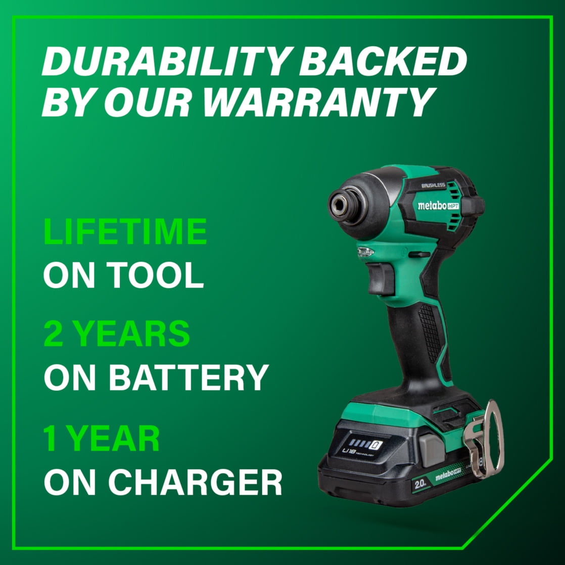 Metabo HPT 18V Cordless Impact Driver Kit, Brushless Motor, Variable Speed (Green, 1/4-In Chuck) bpxpi