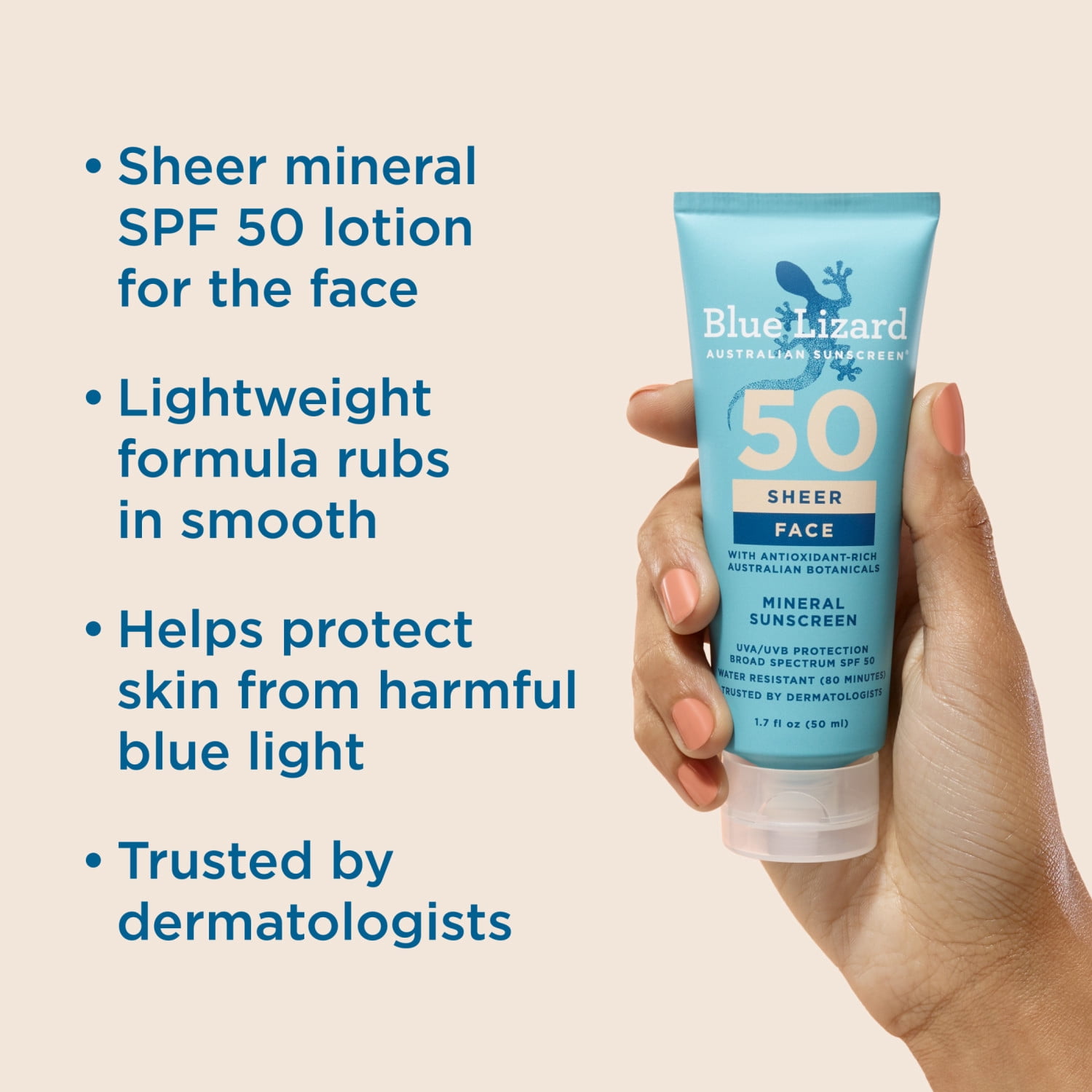 Blue Lizard Sheer Face Mineral SPF 50 Sunscreen Lotion (Clear, 1.7 fl oz) 6rpse