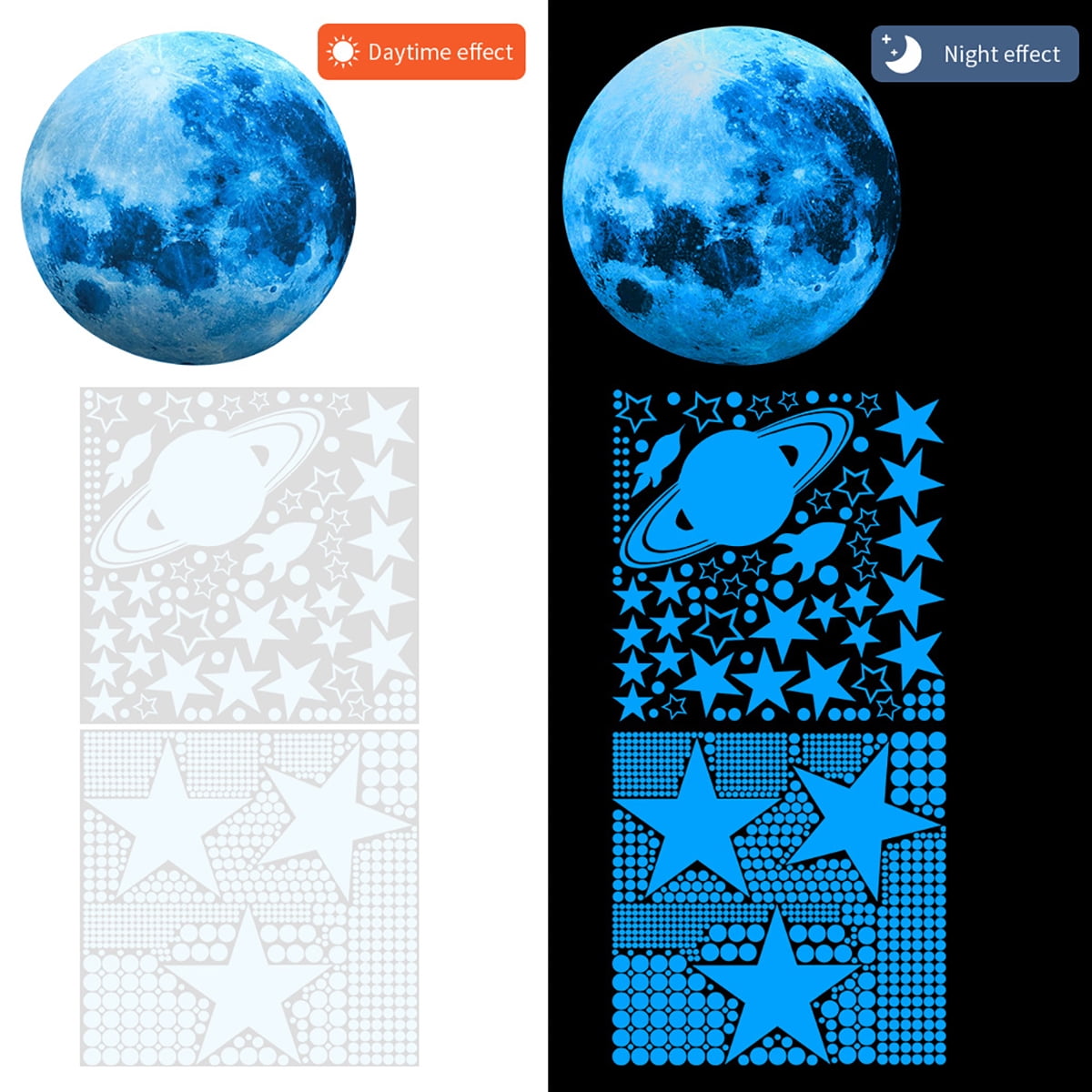 Hvxrjkn Glow in The Dark Star and Spaceship Wall Decals for Kids Bedroom (Blue, 947 Pieces) rydry