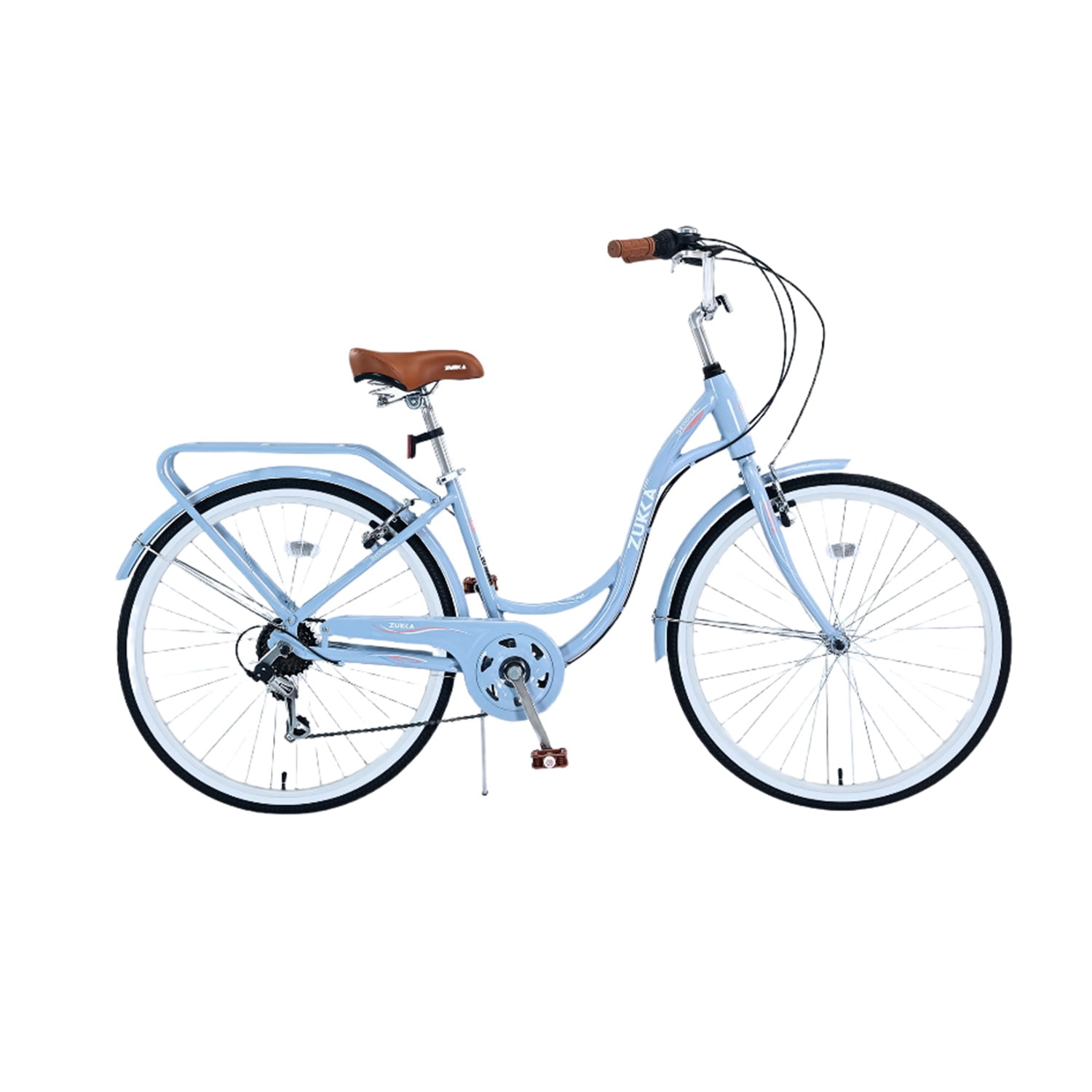 FURVCLV Women Beach Cruiser Bike, 7-Speed Commuter Bicycle with Steel Frame (Blue, 24 in) 470h5