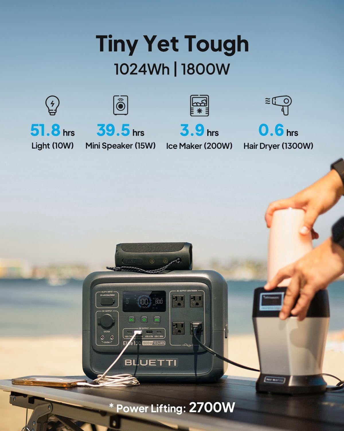 BLUETTI Elite 100 V2 Portable Power Station, 1024Wh Solar Generator with 350W Solar Panel (1800W AC Output, 25 lb) ccrjm