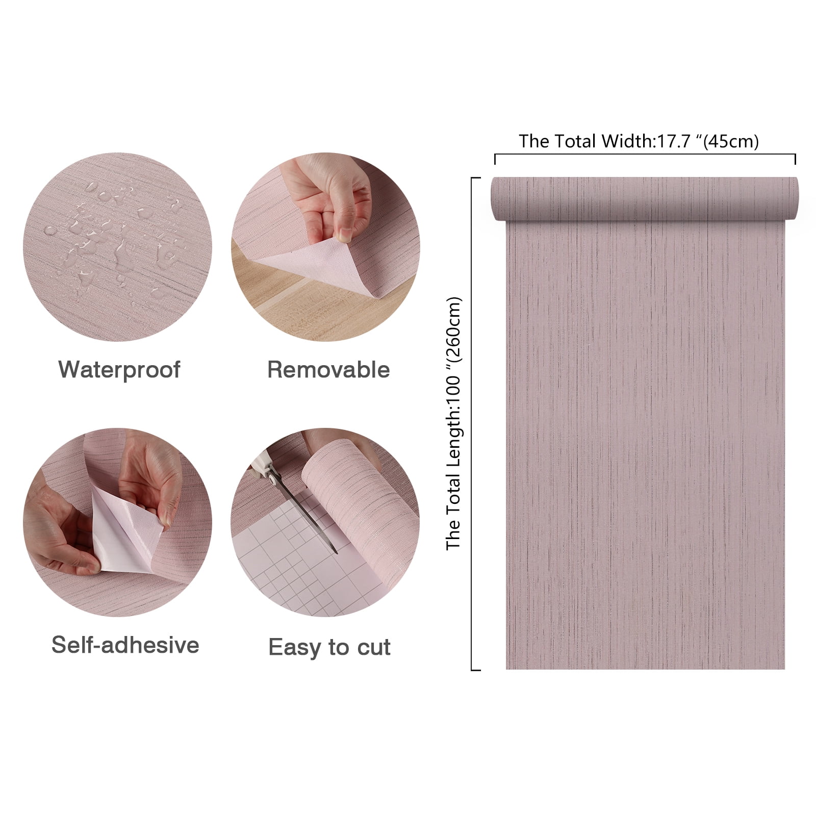 CHIHUT Peel and Stick Grasscloth Wallpaper, Textured Vinyl Self-Adhesive Wall Covering for Bedroom (Light Pink, 17.7 in x 100 in) lg4x3