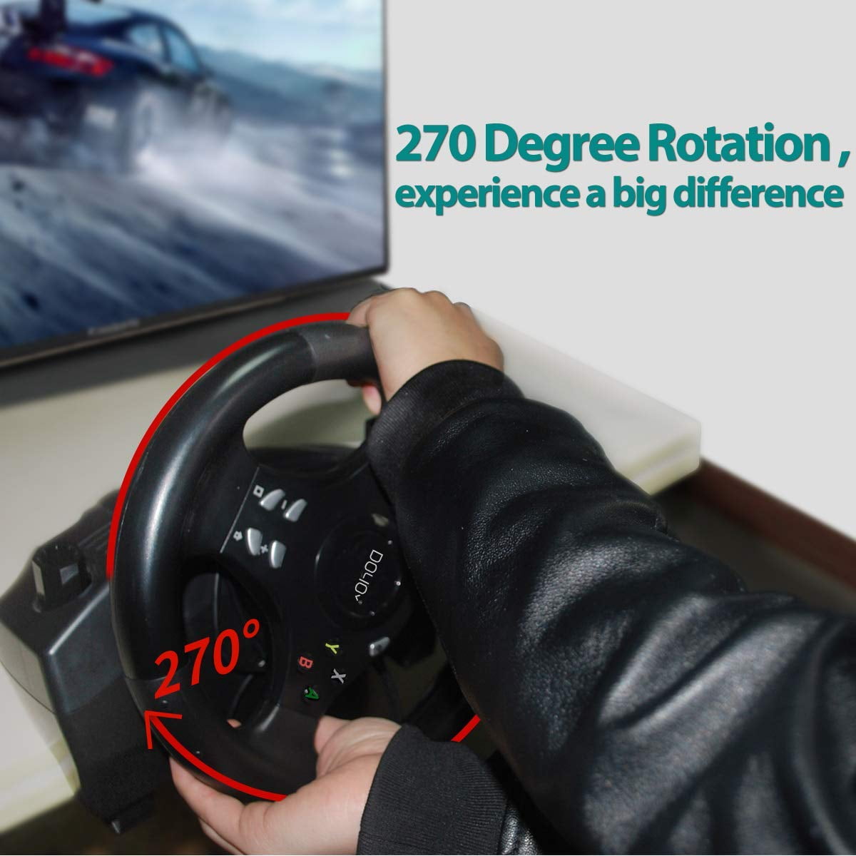 DOYO Racing Wheel for PC, PS4, Xbox One, Switch, 270° Steering Wheel with Pedals and Gear Shifter (Black, 1 Unit) 1jie9