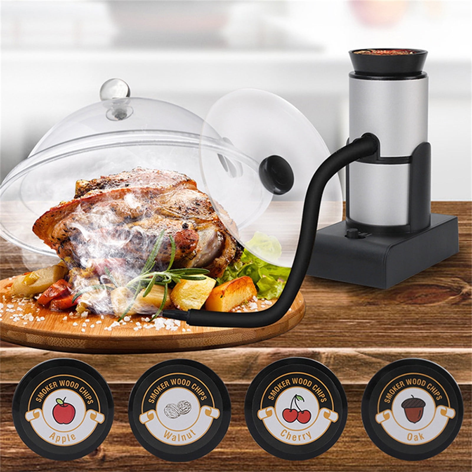 VALSEEL Portable Food Smoker Kit with Torch and 4 Wood Chip Flavors (Silver, 1 Pack) f9lix