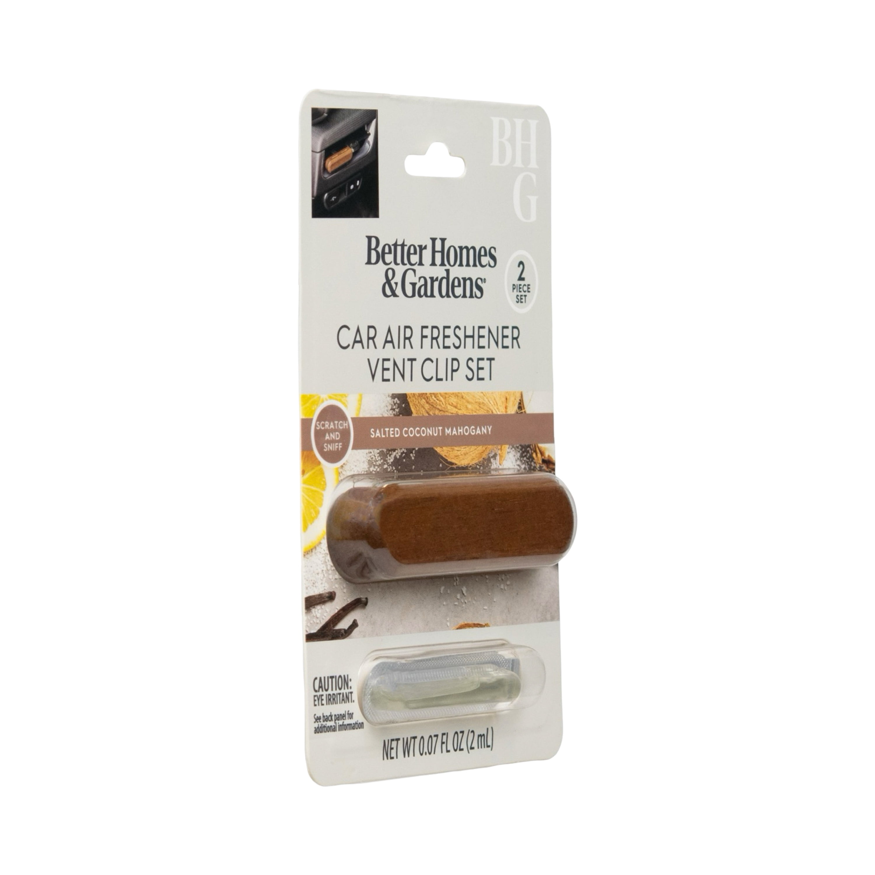 Better Homes & Gardens Salted Coconut Mahogany Car Vent Diffuser Set (White, 0.07 fl oz) fb218