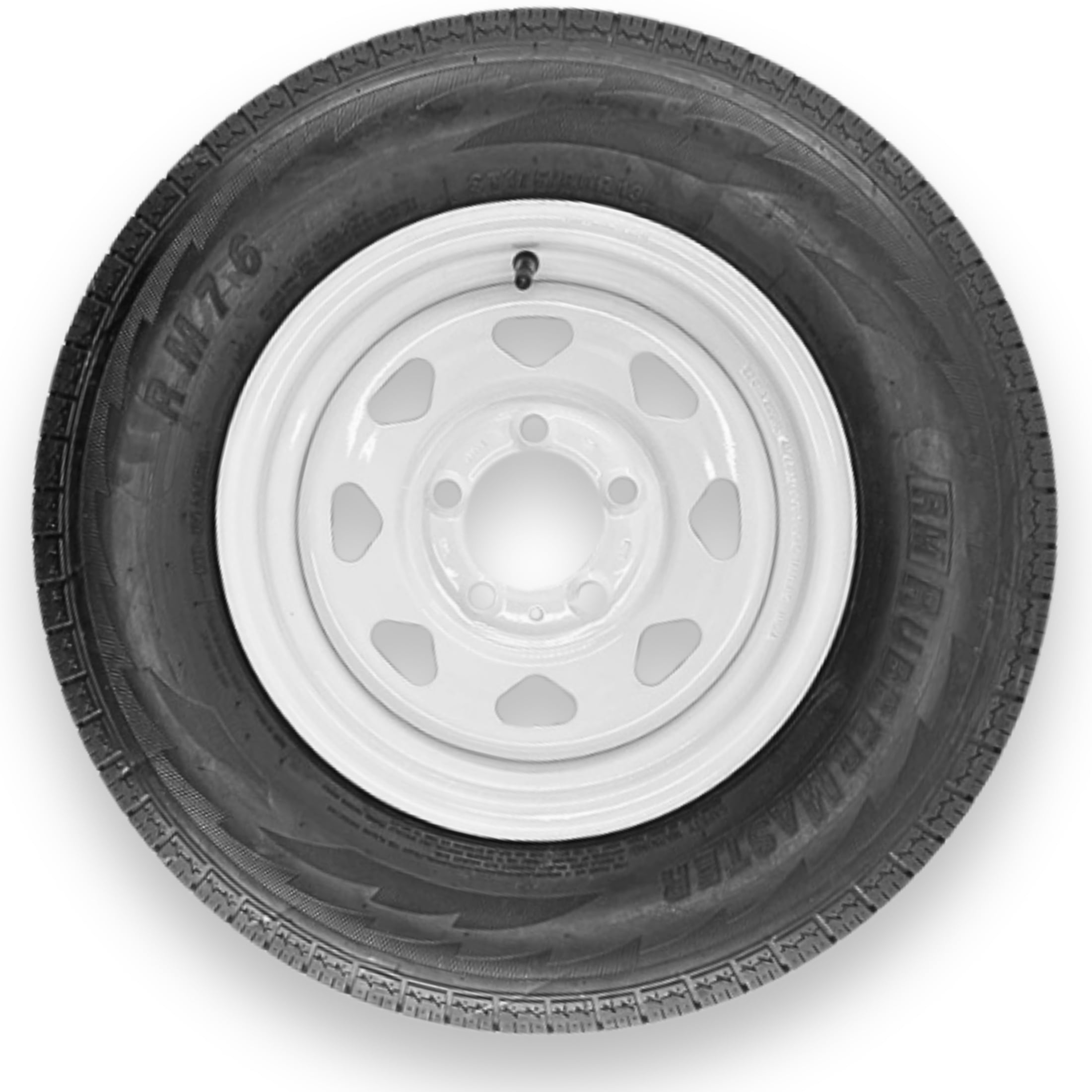 RubberMaster ST175/80R13 6 Ply Highway Rib Tire and 5 on 4.5 Eight Spoke Wheel Assembly (White, 13 in) tn80j