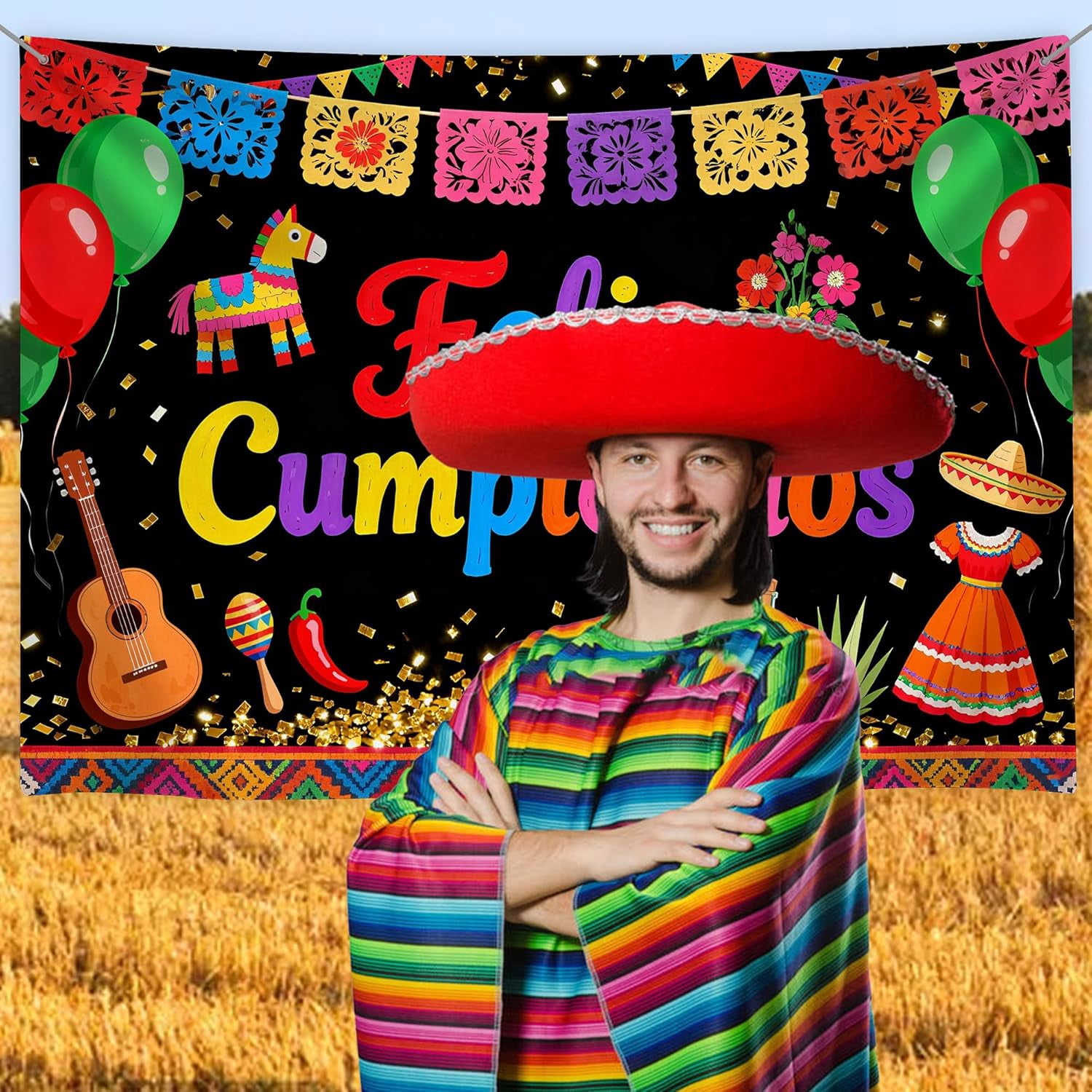 SUNESTOWEL Mexican Fiesta Party Backdrop Colorful Stripe Floral Photography Background (7 ft x 5 ft) ijorh