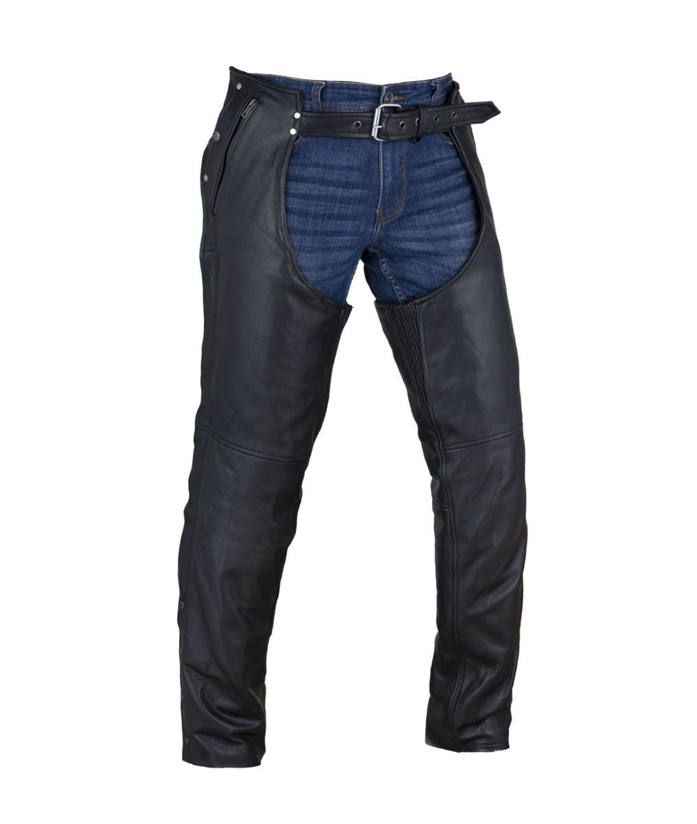 Dream Apparel Motorcycle Leather Chaps with Zip-Out Liner and Four Pockets (Black, XL) ighdq