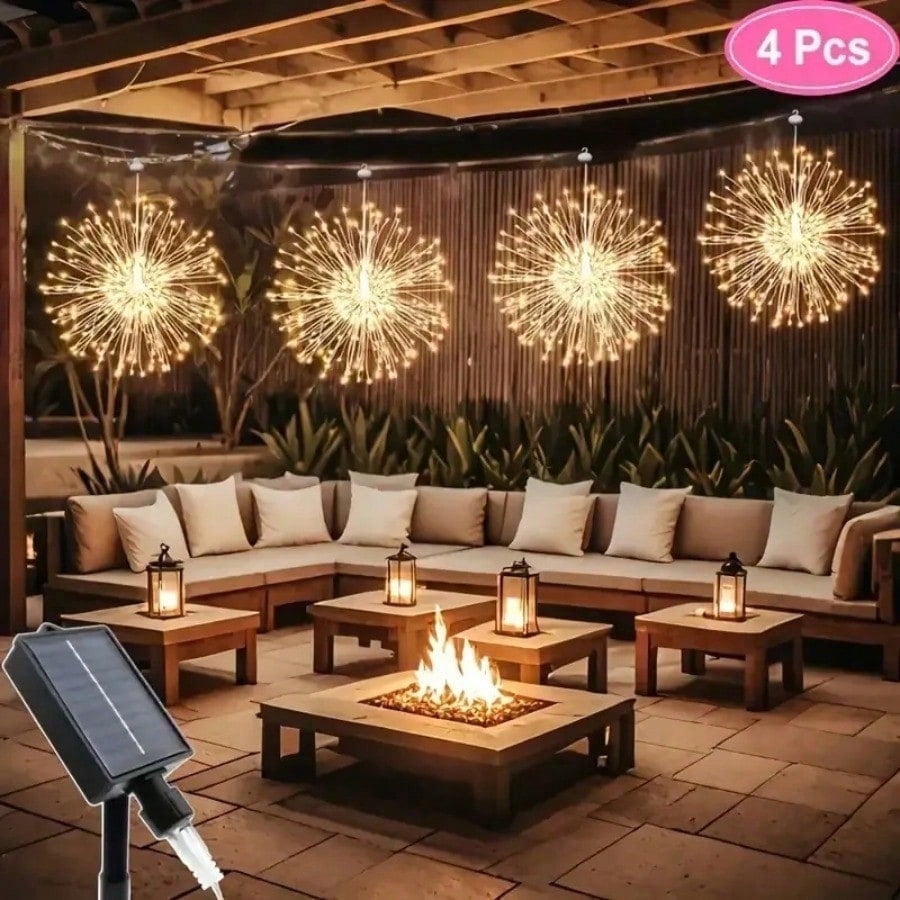 Generic Solar Hanging Firework Lights 480 LED Outdoor Starburst Sphere Fairy Lights (White, 4 Pack) 5l1nn