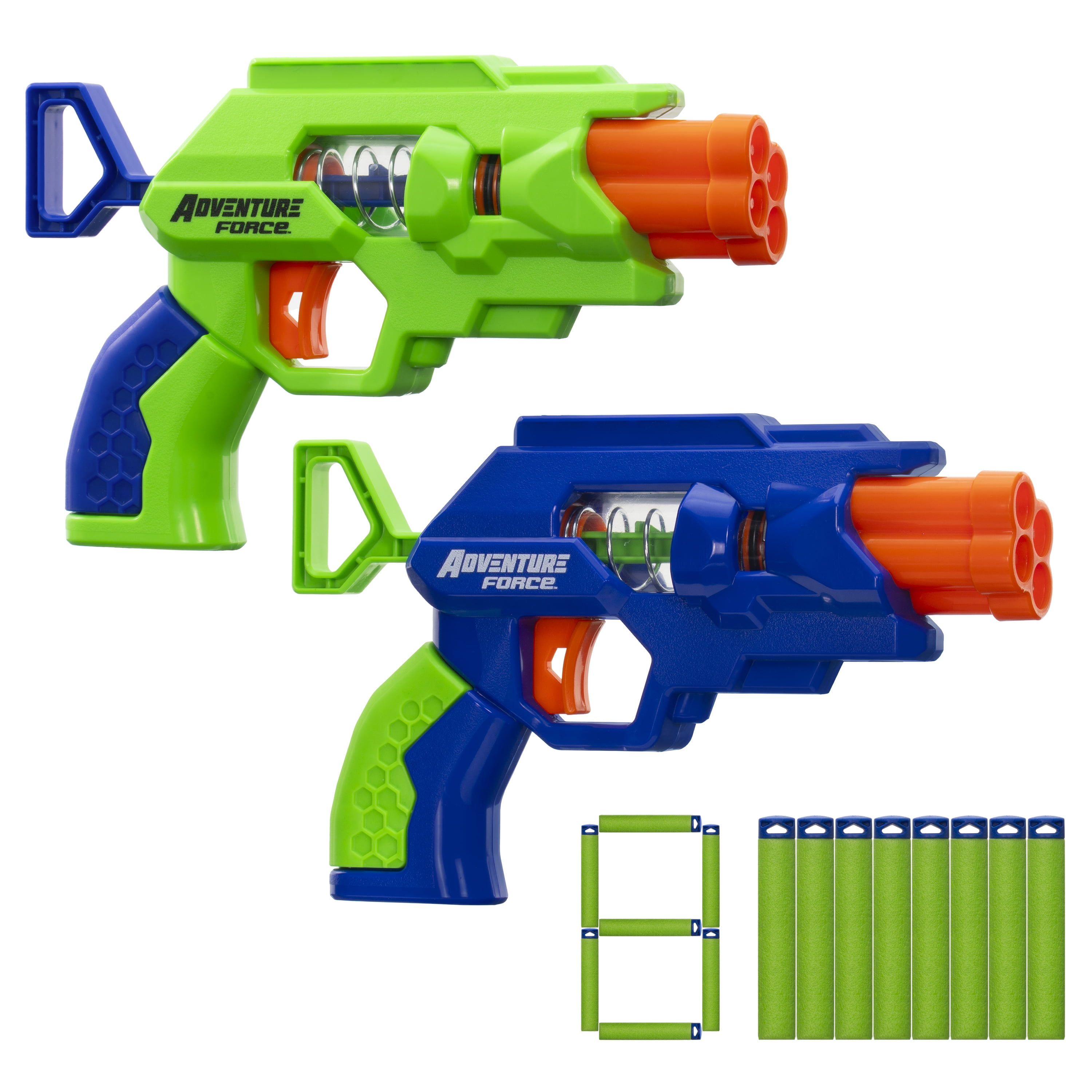 Adventure Force QuadStrike Blaster Set, Spring-Powered Auto-Indexing Toy (Blue, 2-Pack) eu755