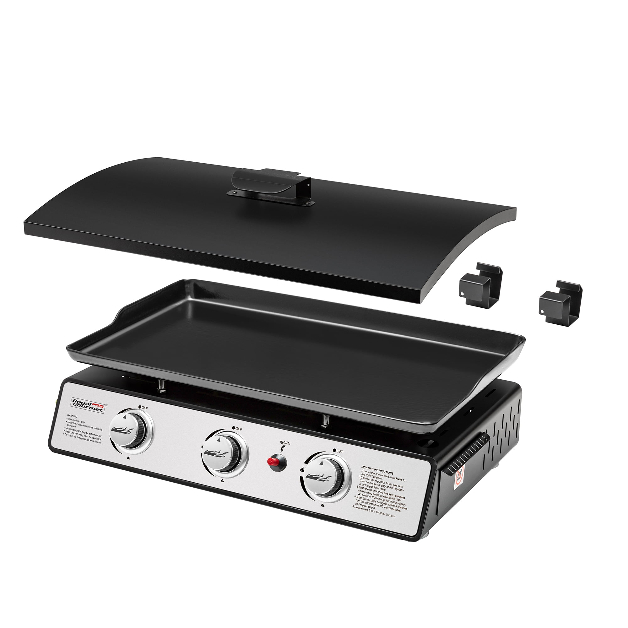 Royal Gourmet PD2301S 24 in 3-Burner Portable Gas Griddle with Hard Cover (Silver, 319 sq in) h304a