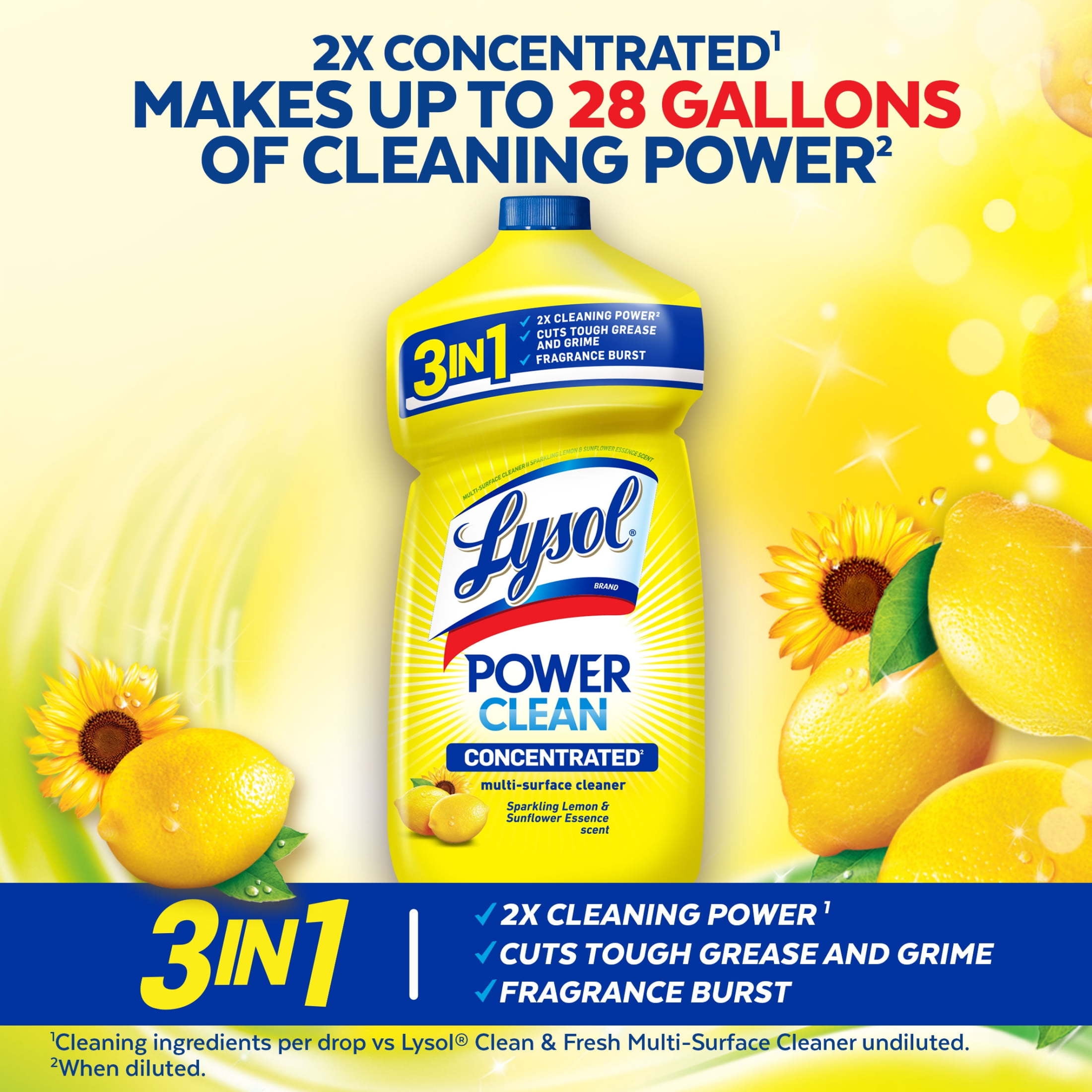 Lysol Multi-Surface Disinfectant Cleaner, Concentrated Floor & Kitchen Solution (Lemon & Sunflower, 28 fl oz) h6bzc