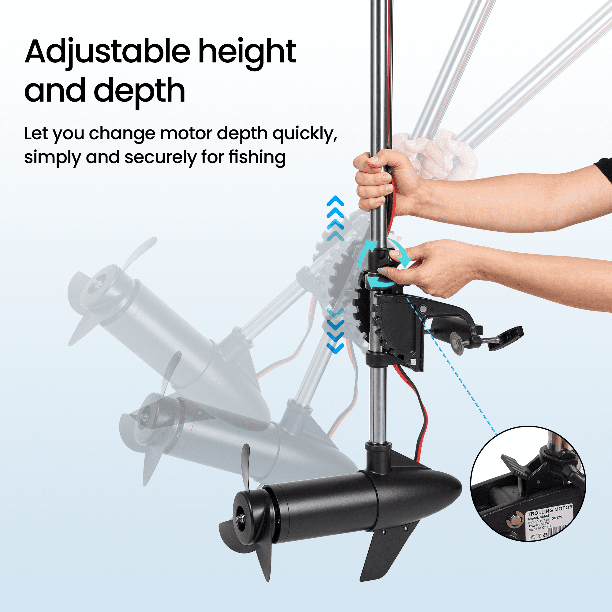 Naipo Electric Trolling Motor (68 lb Thrust, 8 Speeds) Freshwater Boat Motor with LED Battery Indicator and Telescoping Handle wktu5