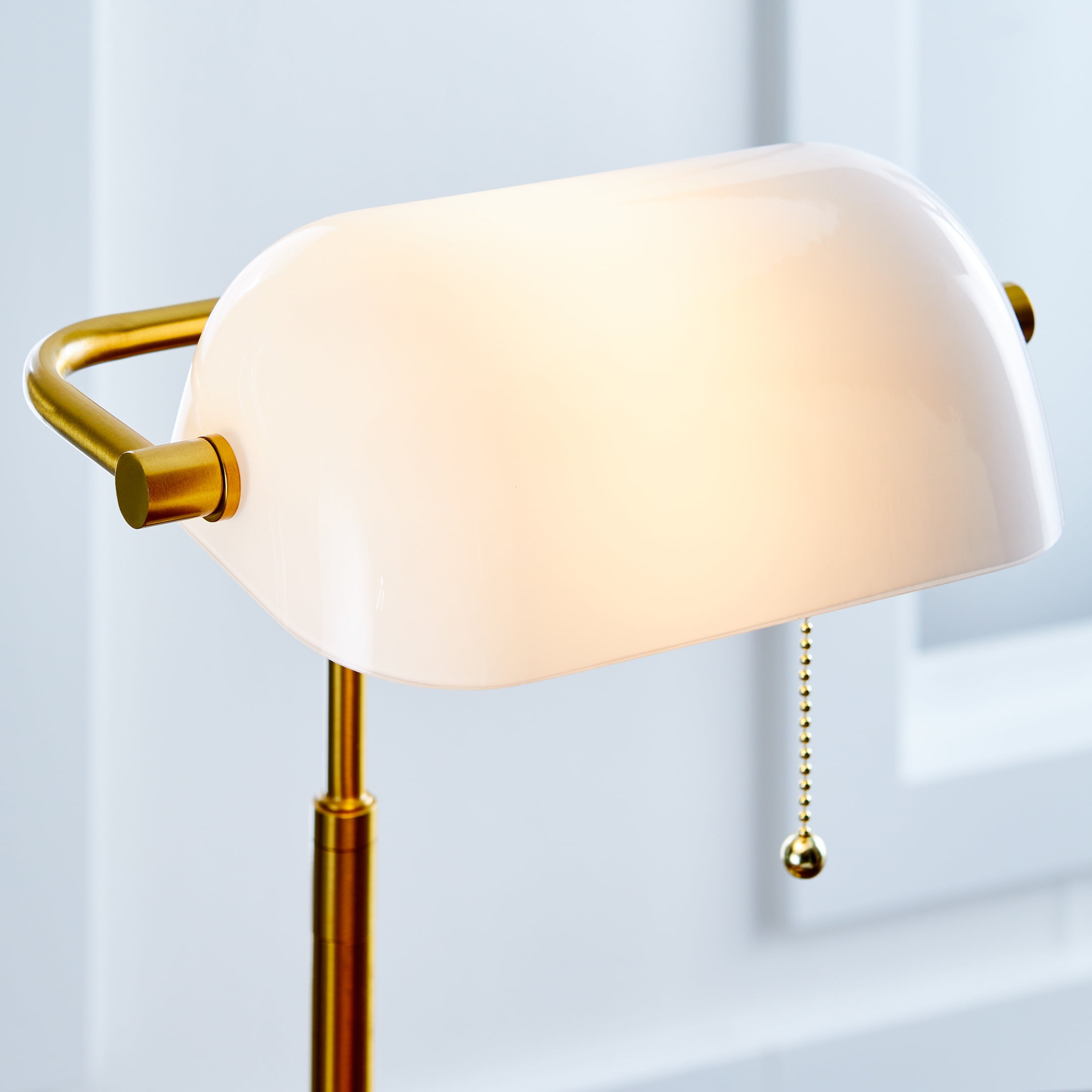 Better Homes & Gardens Modern Banker Desk Lamp with Adjustable Glass Shade (Gold/White, 19 in) 3aowk