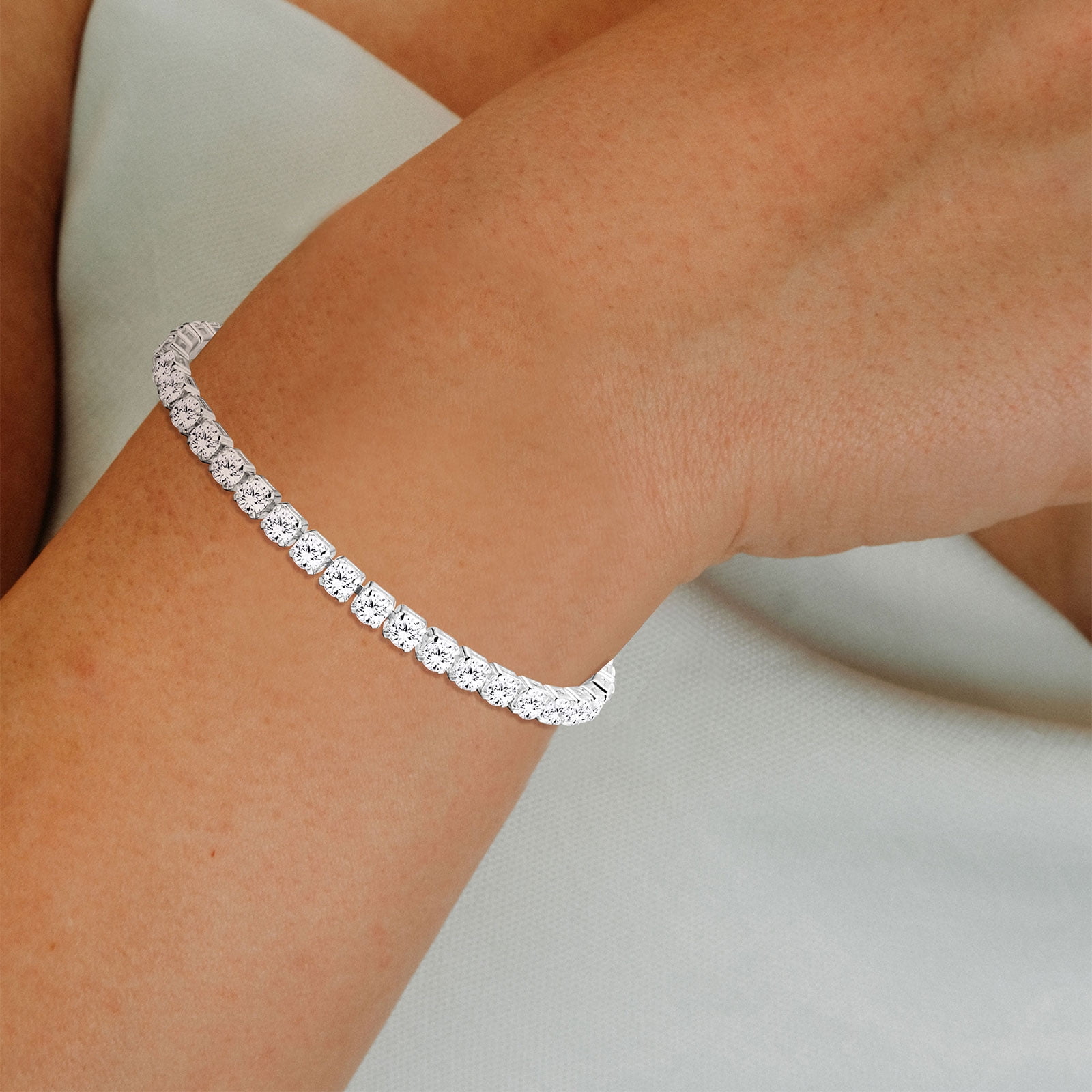APSVO S925 Sterling Silver Plated Tennis Bracelet, Cubic Zirconia Adjustable Wrist Jewelry for Women and Girls (Silver, 6-10 in) u7txm