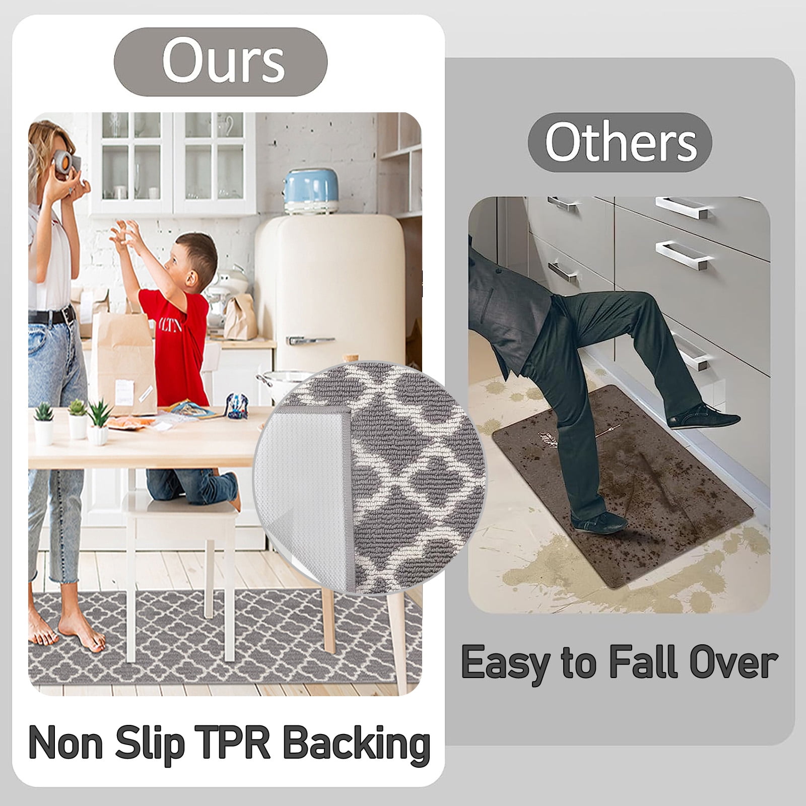 Yamaziot Non-Slip Hallway Runner Rug, Washable Heavy-Duty Kitchen Floor Mat, Moroccan Tile Pattern (Gray, 20 in x 59 in) ql8fq