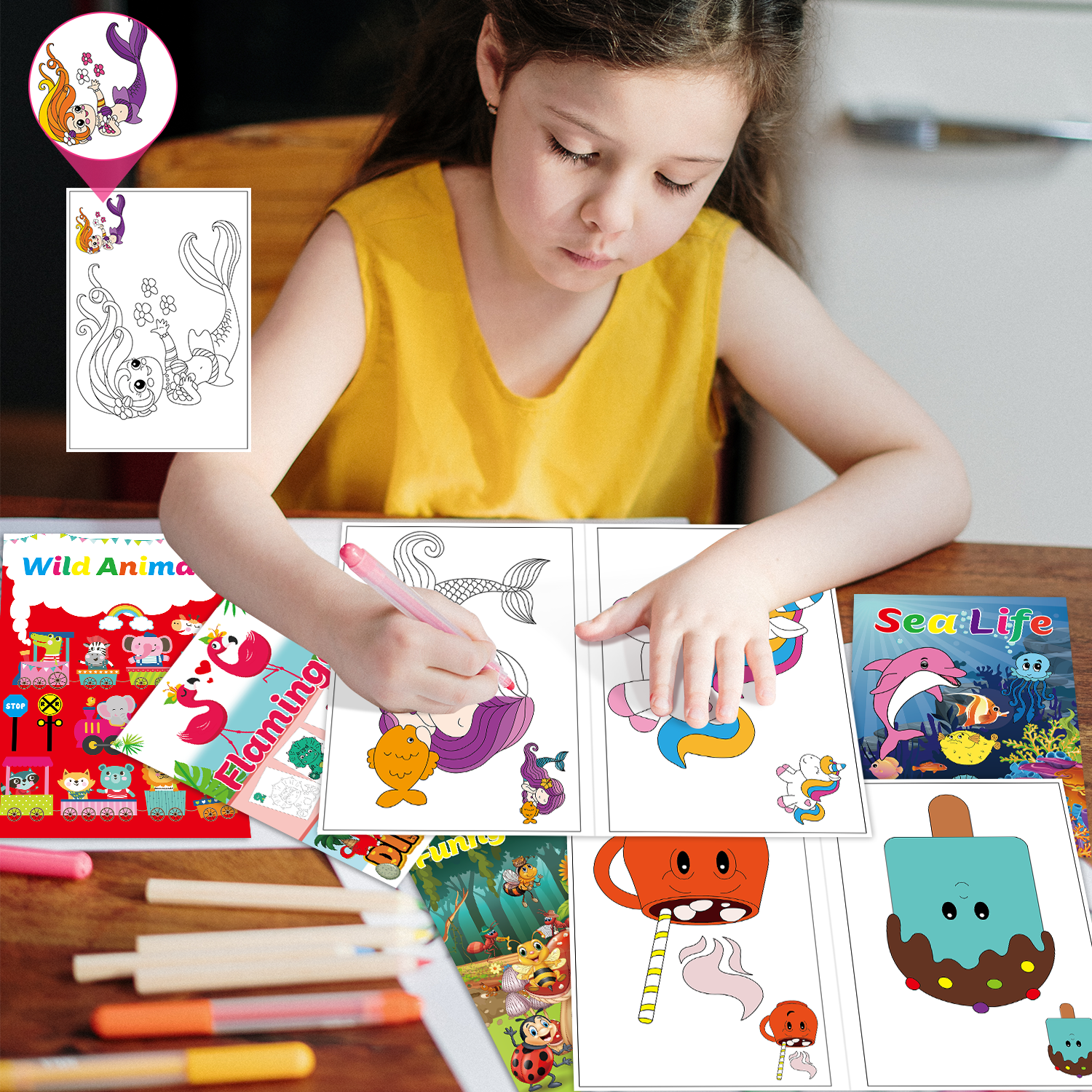 Kalysky Mini Coloring Books for Kids Activity Set (15 Pack, 5.9 in x 8.5 in) 4pc8e