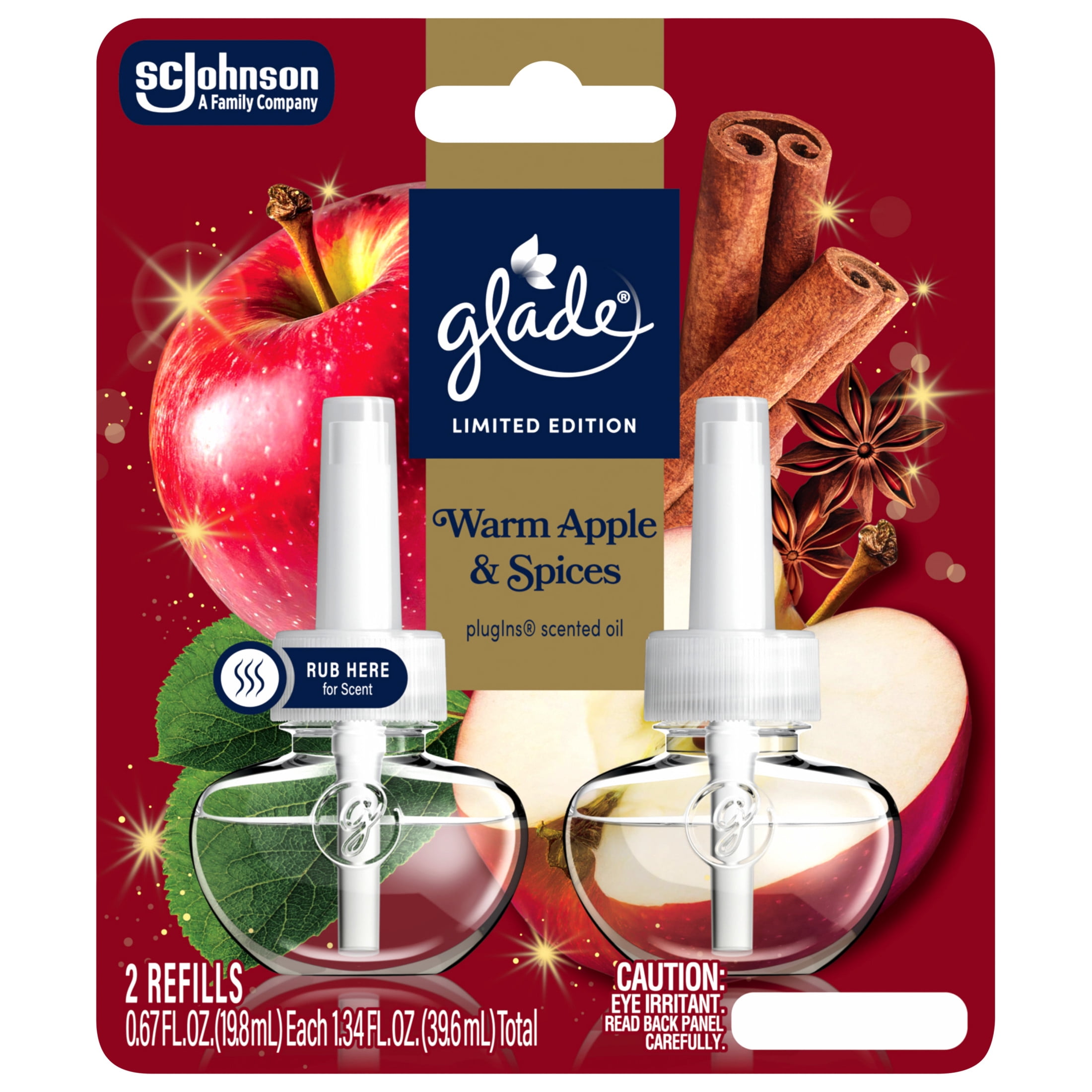 Glade PlugIns Scented Oil Refills, Warm Apple & Spices, Long-Lasting Home Fragrance (2 Count, 1.34 oz) qm8lo
