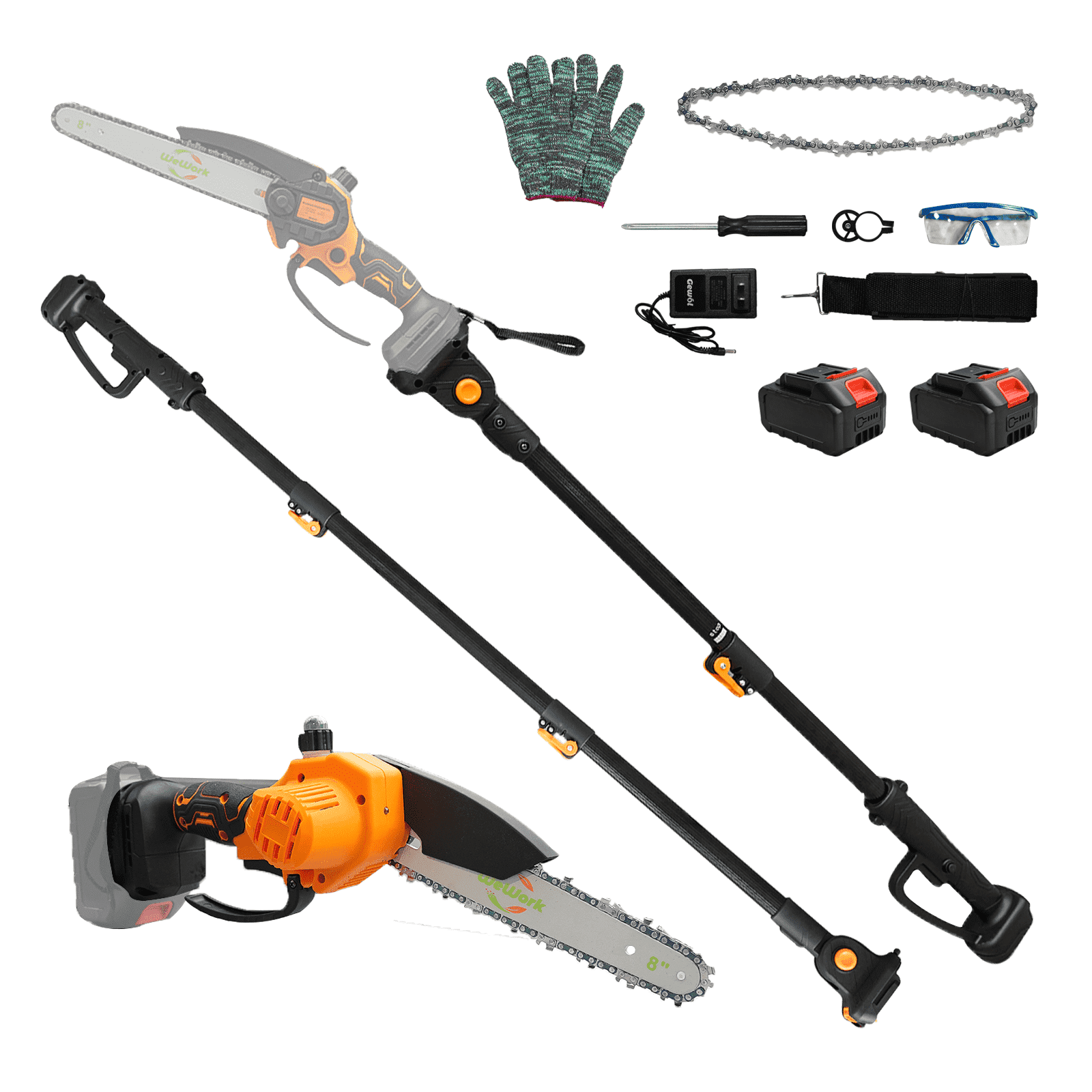 Gewol 2-in-1 Cordless Pole Saw, Electric Chainsaw for Tree Trimming, Telescopic Reach (8 in Bar, 13.2 ft Max Reach) h7mmg