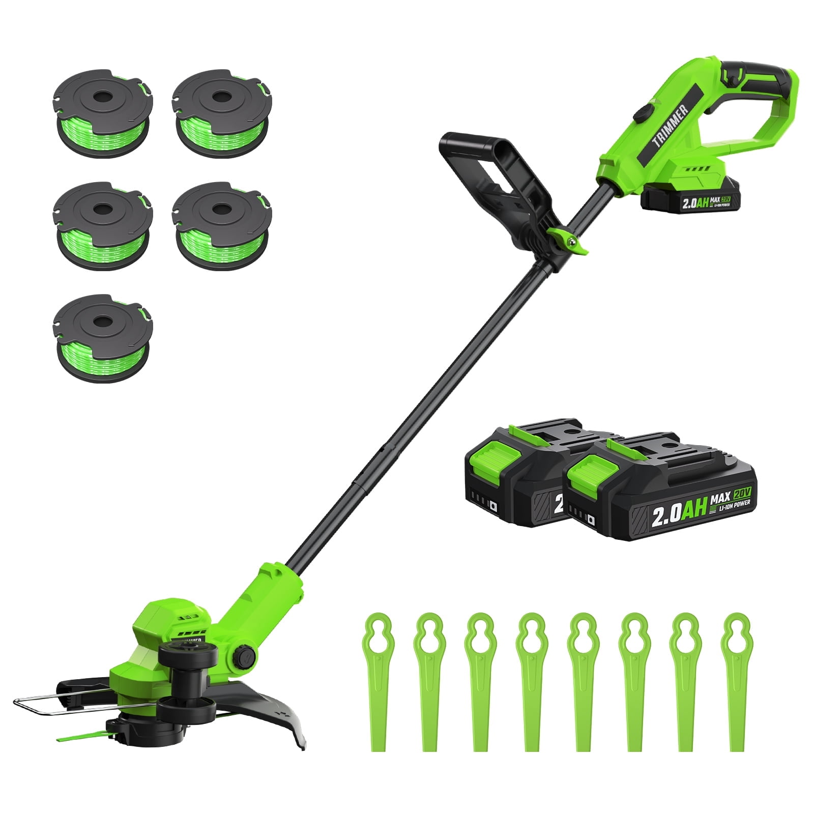 Generic 20V Cordless String Trimmer and Lawn Edger, Brushless Motor, 2x2.0Ah Batteries, 12 in Cutting Path (Black/Green, 12 in) fvha6