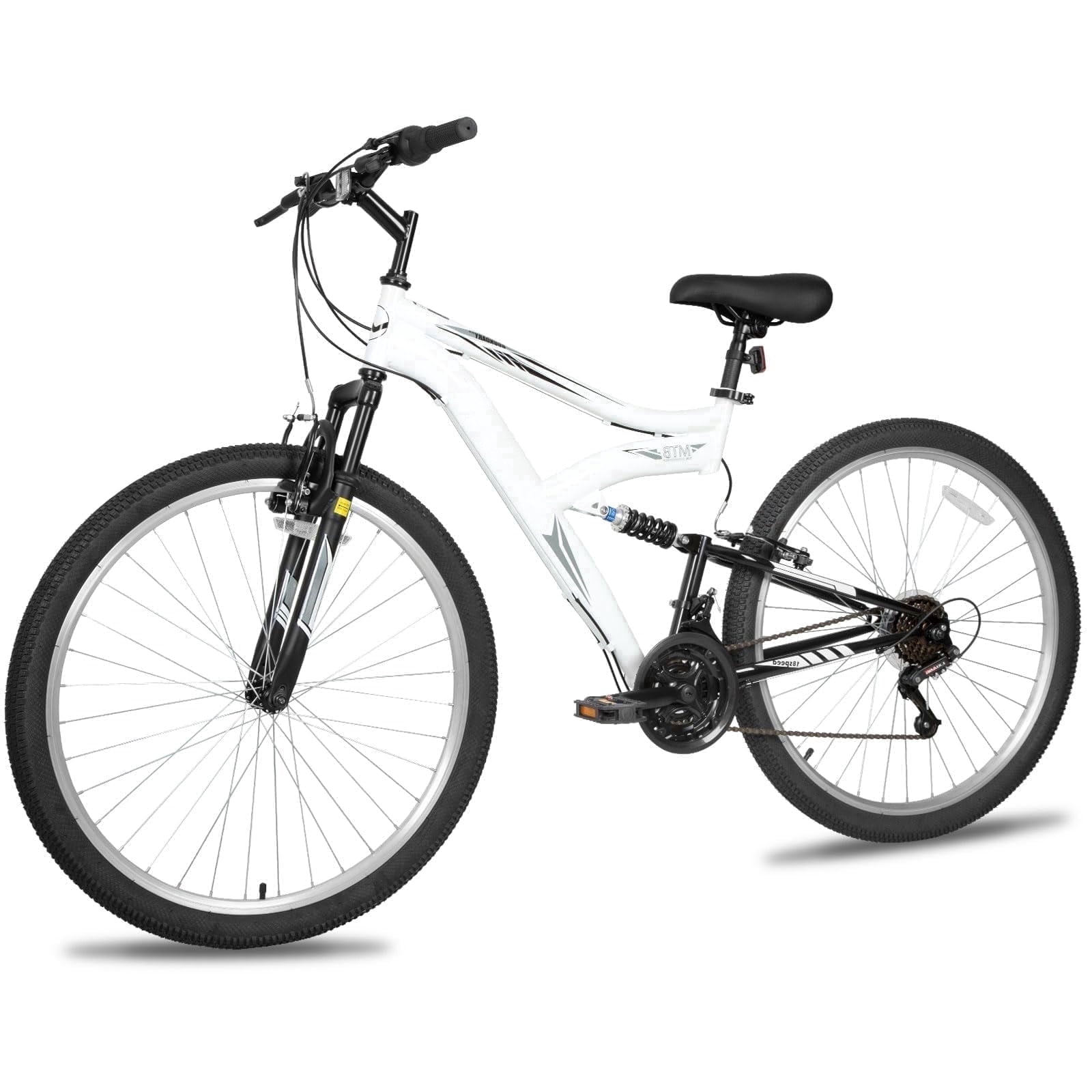 Hykolity 27.5 in Mountain Bike, 18-Speed Full Suspension Off-Road Bicycle for Adults (White, 27.5 in) 595gz