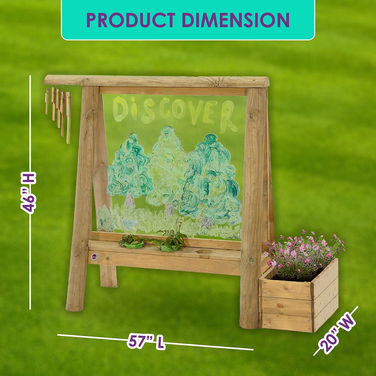Plum Discovery Wooden Sandpit for Kids with Protective Cover and Groundsheet (59 in x 59 in x 7 in) xt1cb