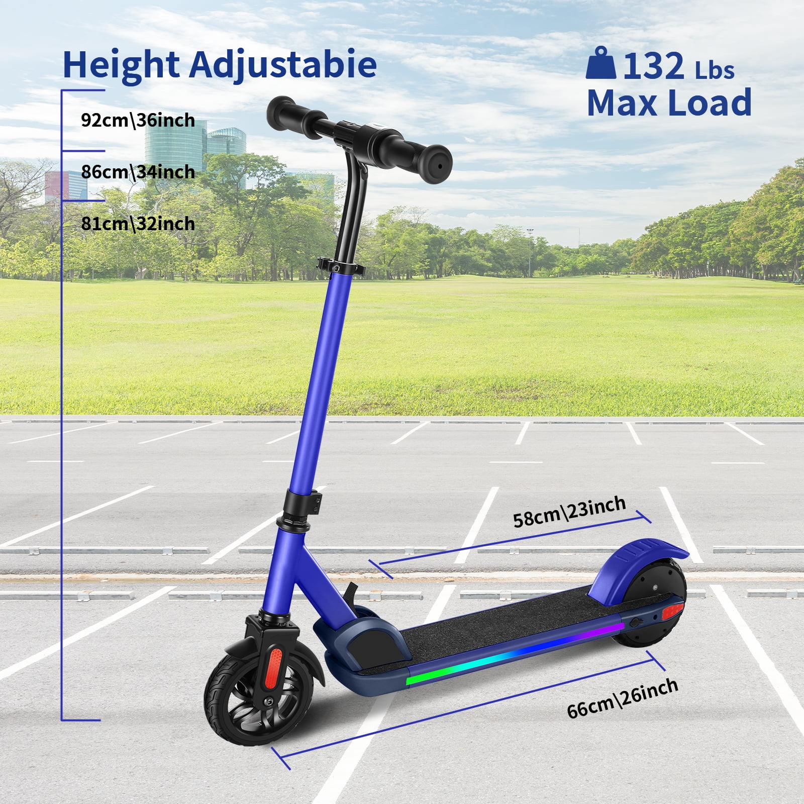 SANOPY 150W Electric Scooter for Kids, Adjustable Height & Speed, LED Display, Foldable (Black, 132 lb Max Load) fk3vk