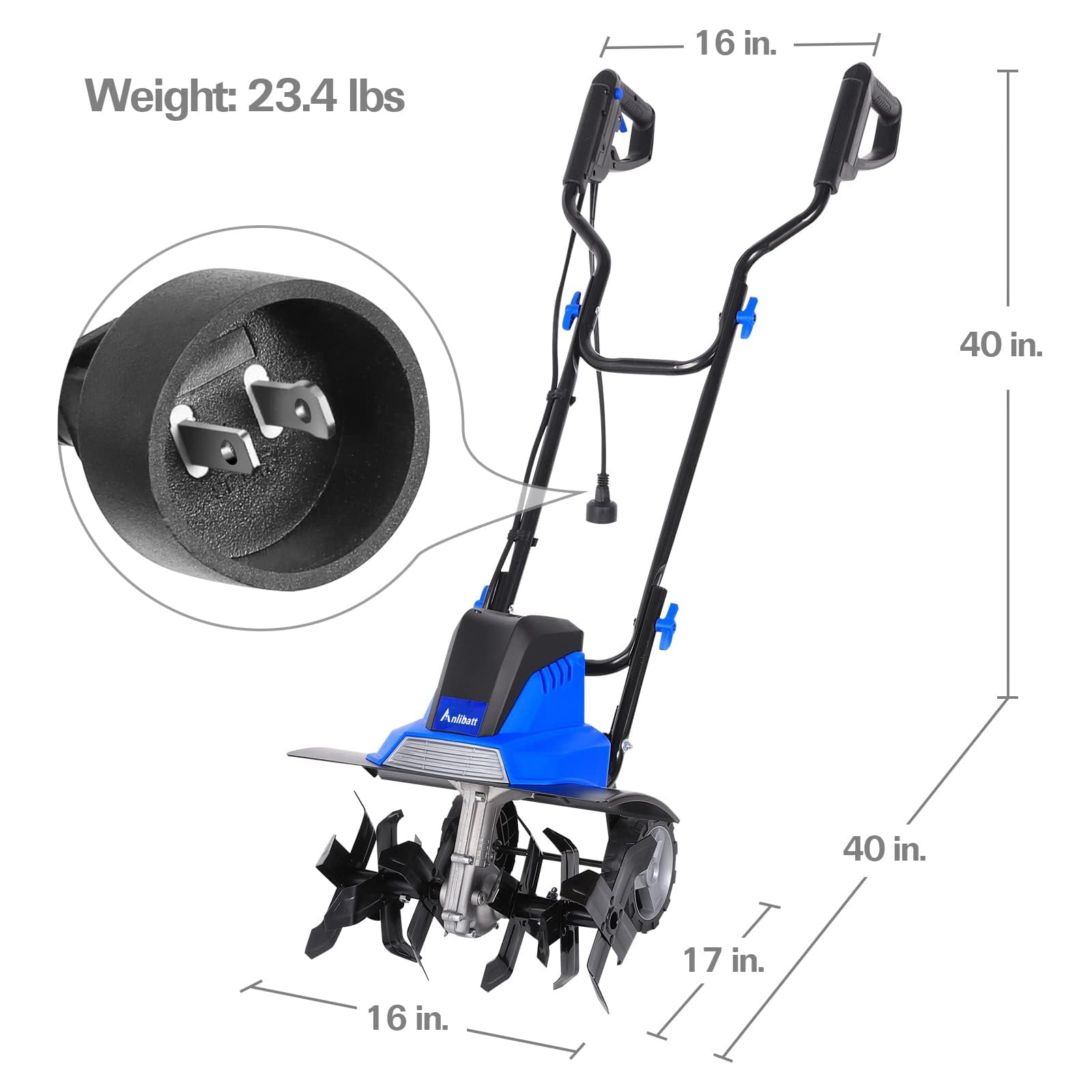 ANLIBATT Electric Garden Tiller Cultivator, 13.5 Amp 16 in Wide Rototiller with 6 Steel Tines and Adjustable Wheels z4aur