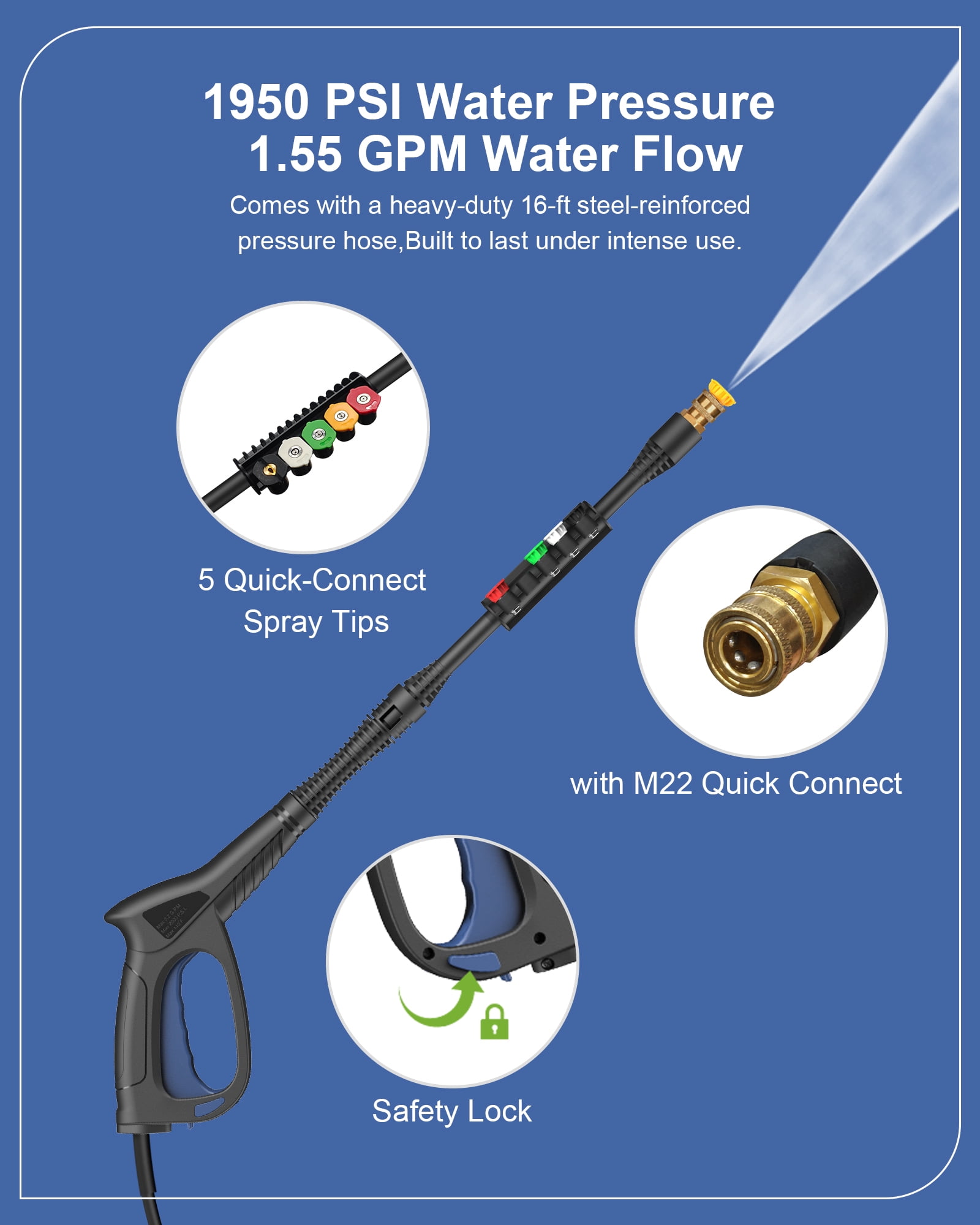 ChicWind 1950 PSI Electric Pressure Washer, 1.55 GPM High-Pressure Cleaner with Foam Cannon (27 ft Hose) xlmbd