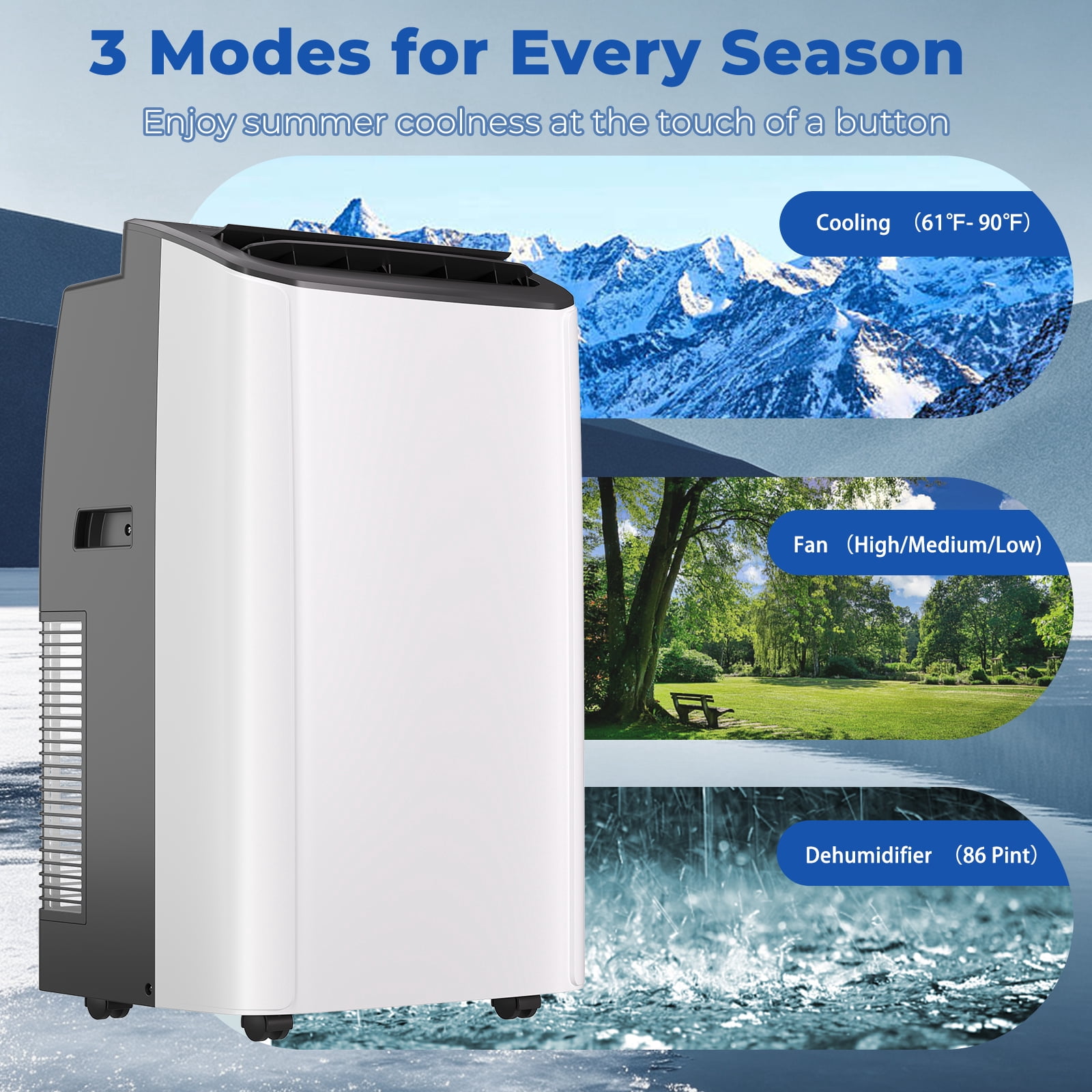 Patbrela 14000 BTU Portable Air Conditioner with Remote Control, 3-in-1 Cooling Dehumidifier and Fan for Rooms up to 800 sq ft nxgma