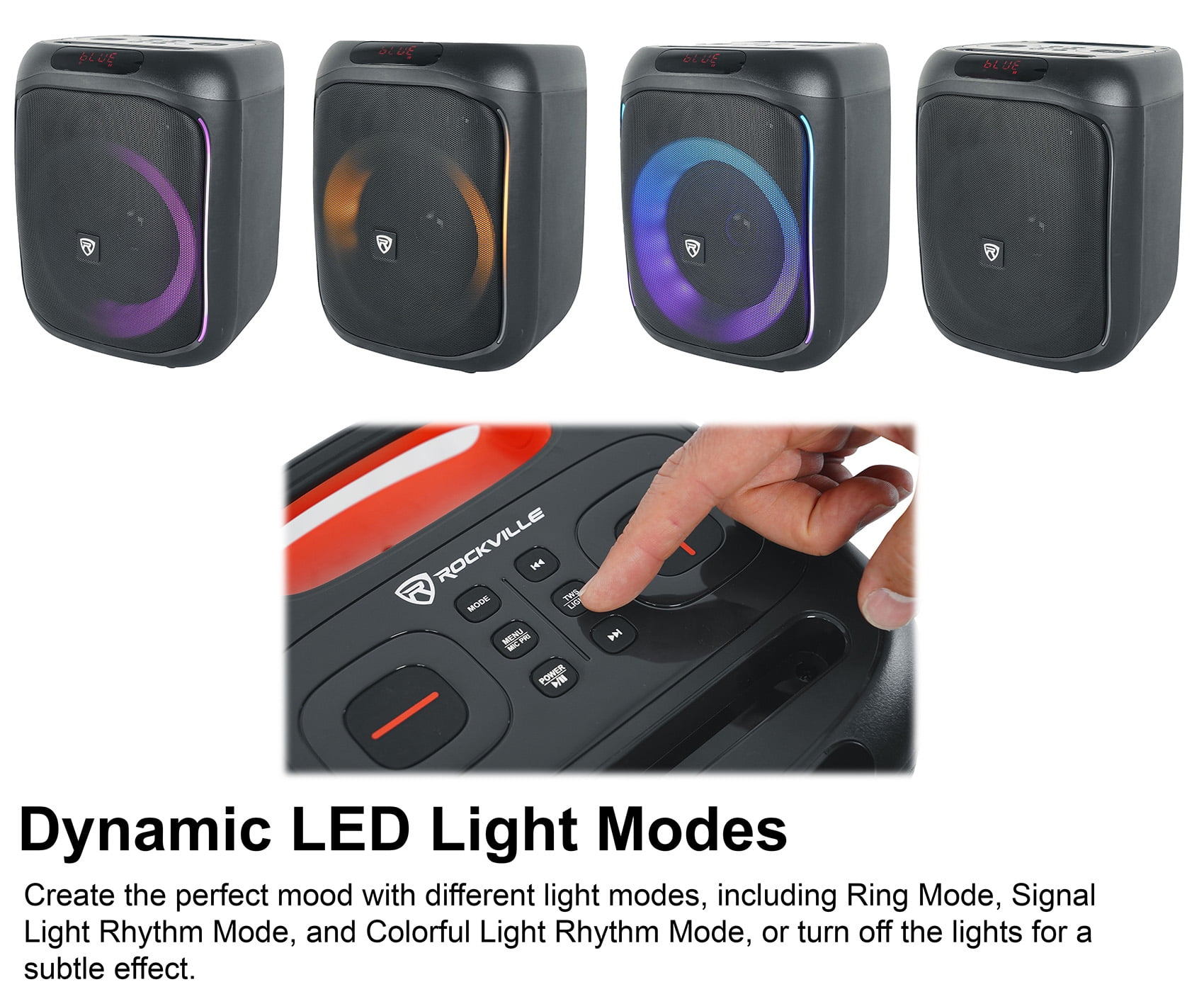 Rockville ROCKBOX PRO V2 Portable Bluetooth Party Speaker with LED Lights and Microphone Input (6.5 in, 150w) lxwdn