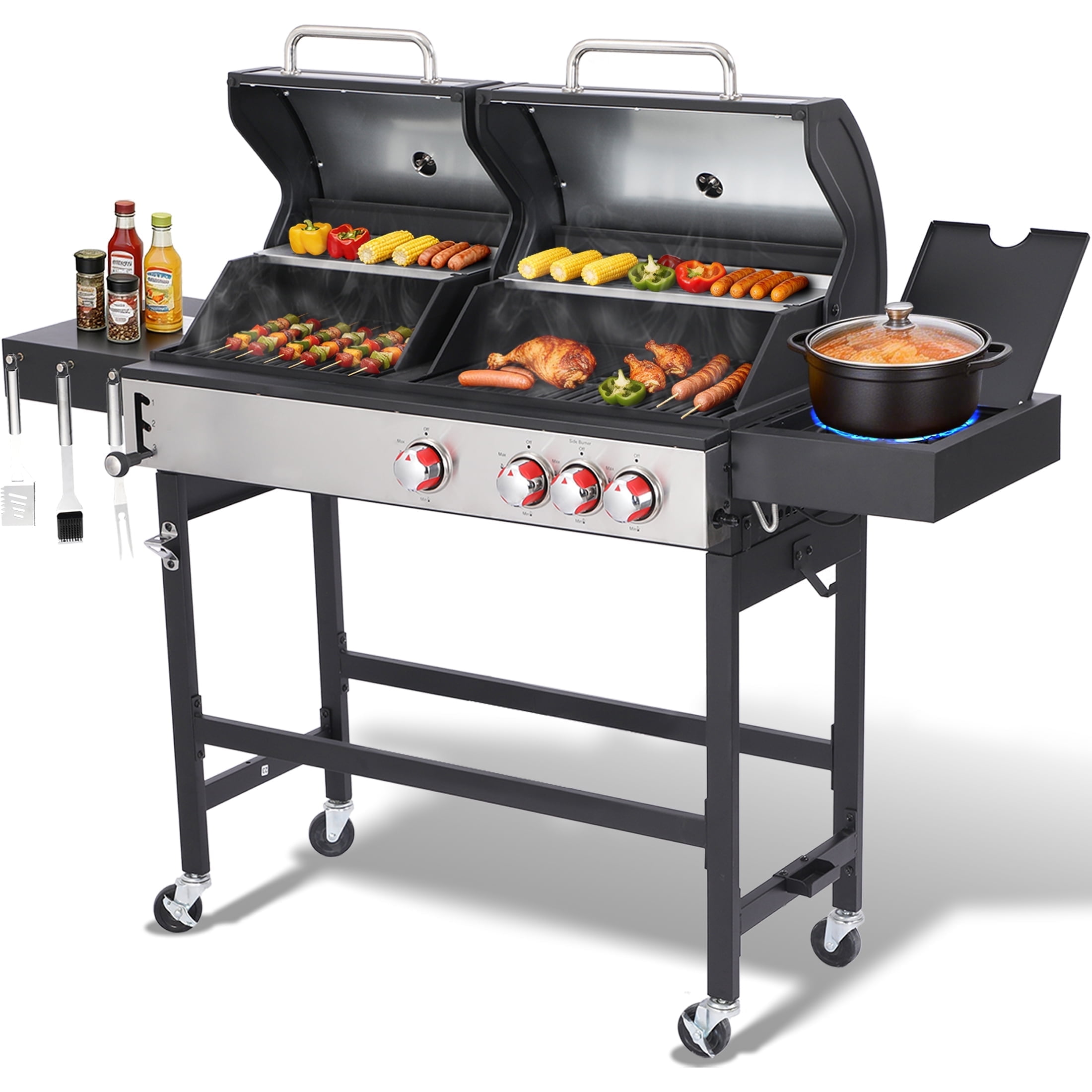 Garden It Dual Fuel Gas and Charcoal Combo Grill with Side Burner (Silver, 673 sq. in. Cooking Space) 1zav0