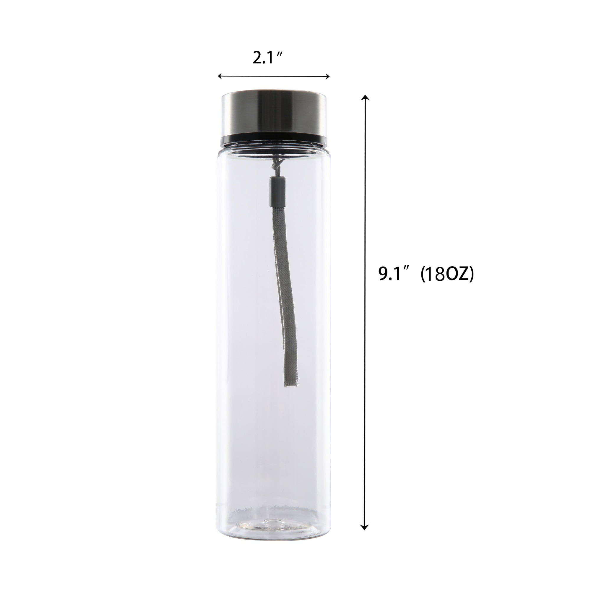 Mainstays Durable Plastic Water Container with Stainless Steel Screw Cap and Carry Strap (Clear, 18 oz) fgjok