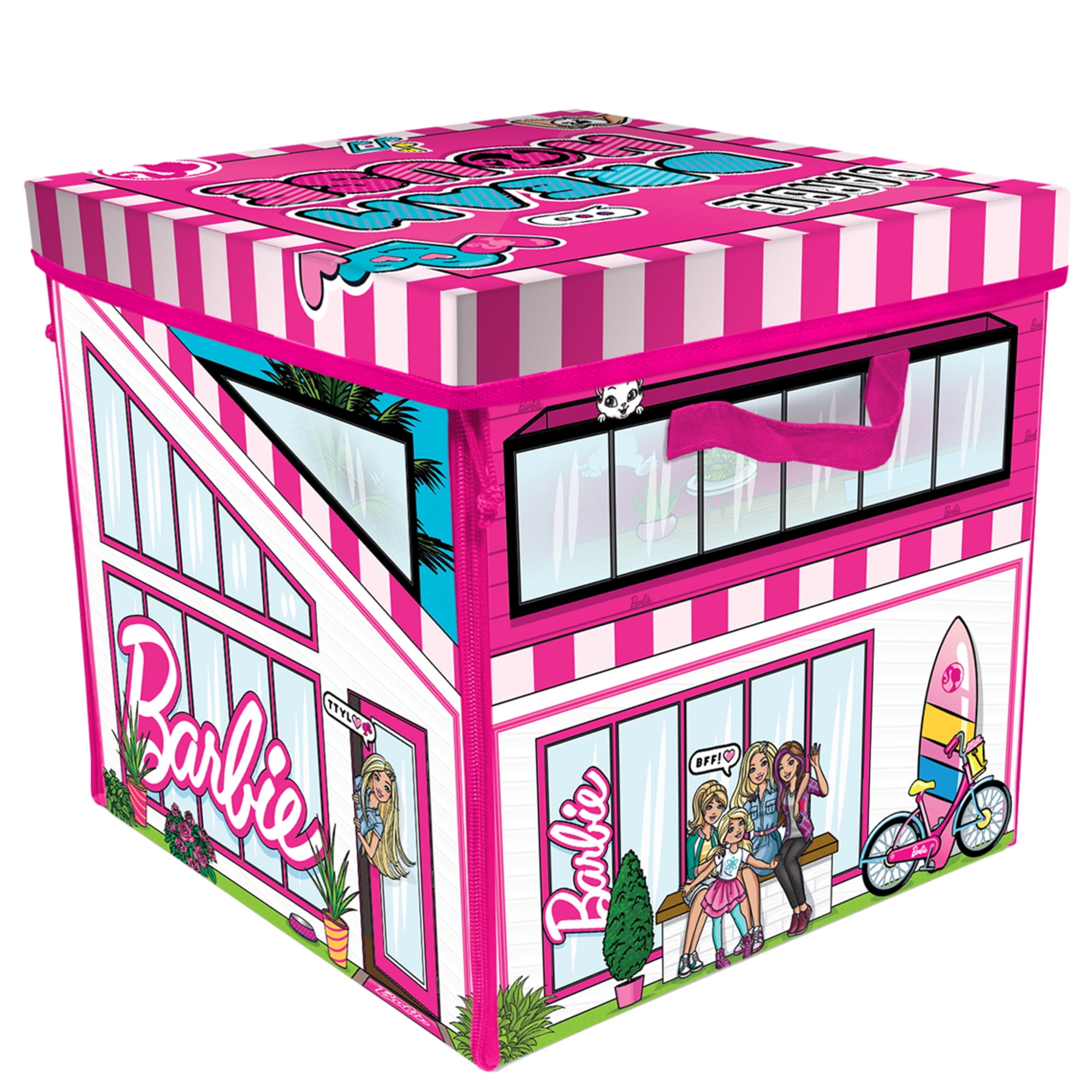 Tara Toys Barbie Dreamhouse ZipBin Toy Storage Box and Playmat (Pink, 12 in x 12 in x 12 in) kvyr5