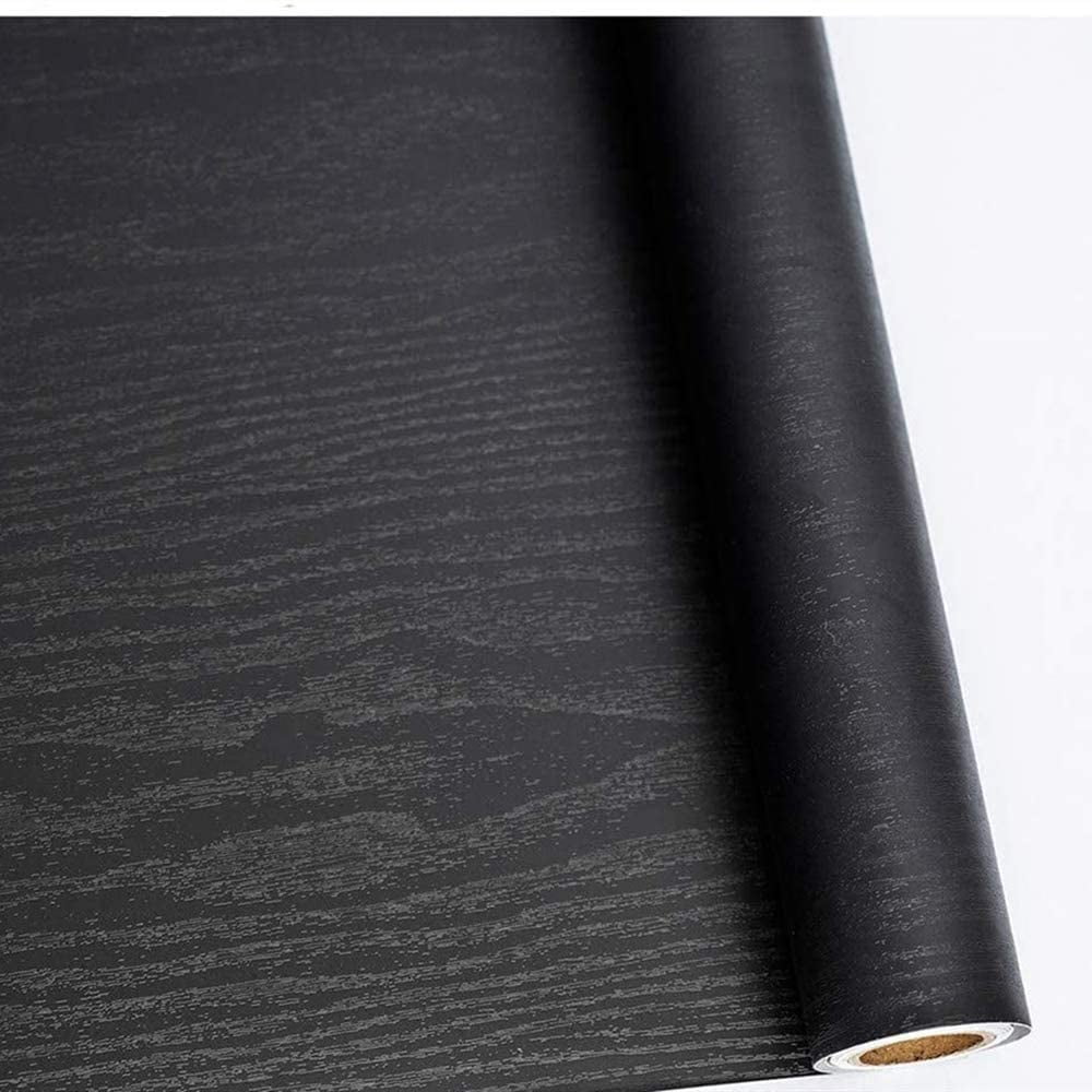 Abyssaly Peel and Stick Wood Grain Wallpaper, Waterproof Vinyl Contact Paper for Furniture and Countertops (Black, 17.7 in x 236 in) ikcld
