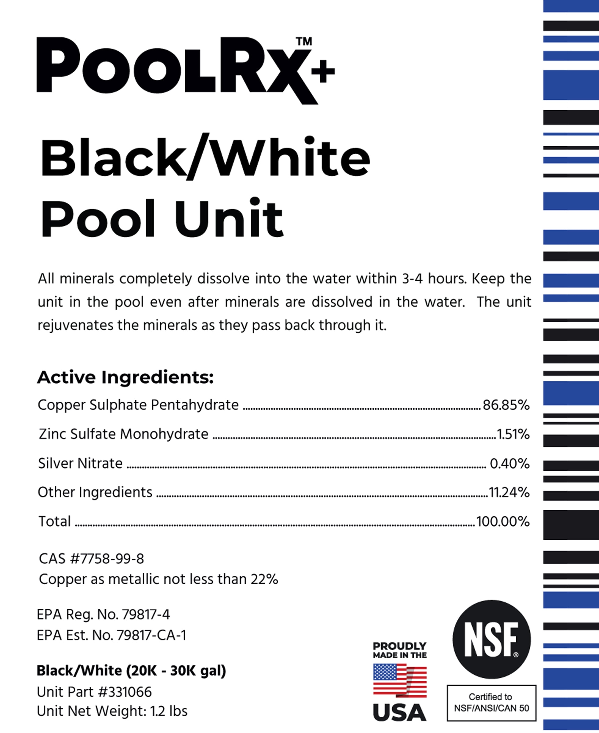 PoolRx+ Swimming Pool Algaecide Mineral Treatment (Black, 1 Tablet, 20k-30k Gallons) en4mn