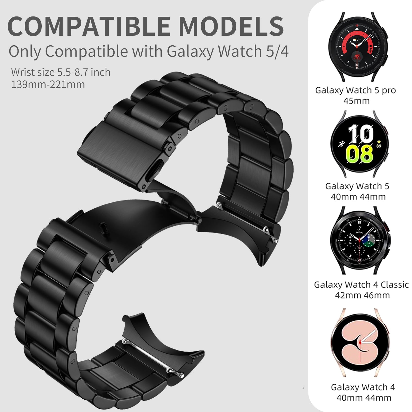 Comvin Stainless Steel Metal Replacement Band for Samsung Galaxy Watch 7/6/5/4 (Black, 20mm) tbu0k