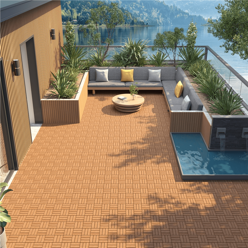 Yaheetech Interlocking Acacia Wood Deck Tiles for Patio and Garden (Brown, 27 Pack, 12.5 in x 12.5 in) p5wn7
