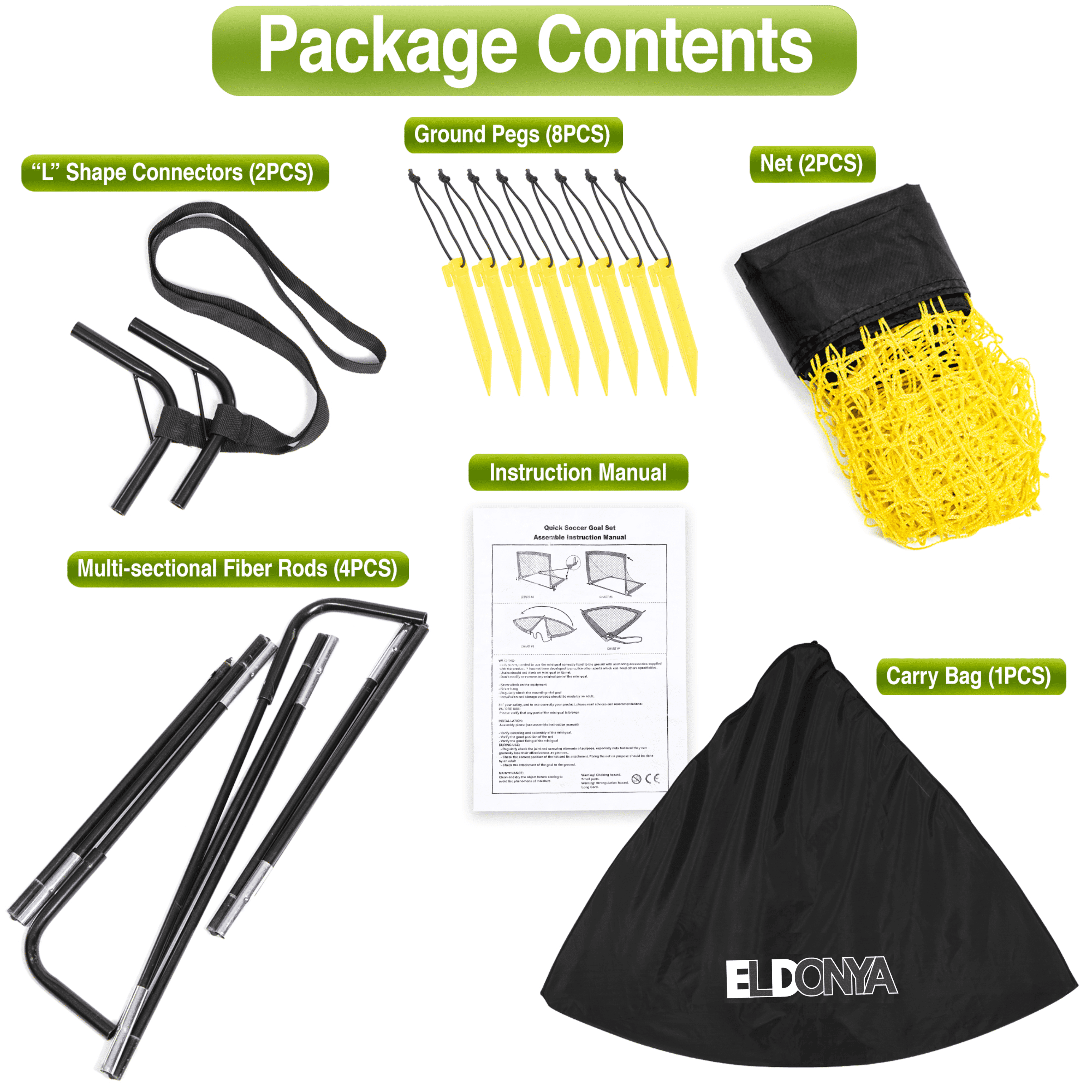 ELDONYA Kids Soccer Goals Set of 2, Portable Pop-Up Training Nets for Backyard and Indoor Practice (Black, 4 ft x 3 ft) h8ds3