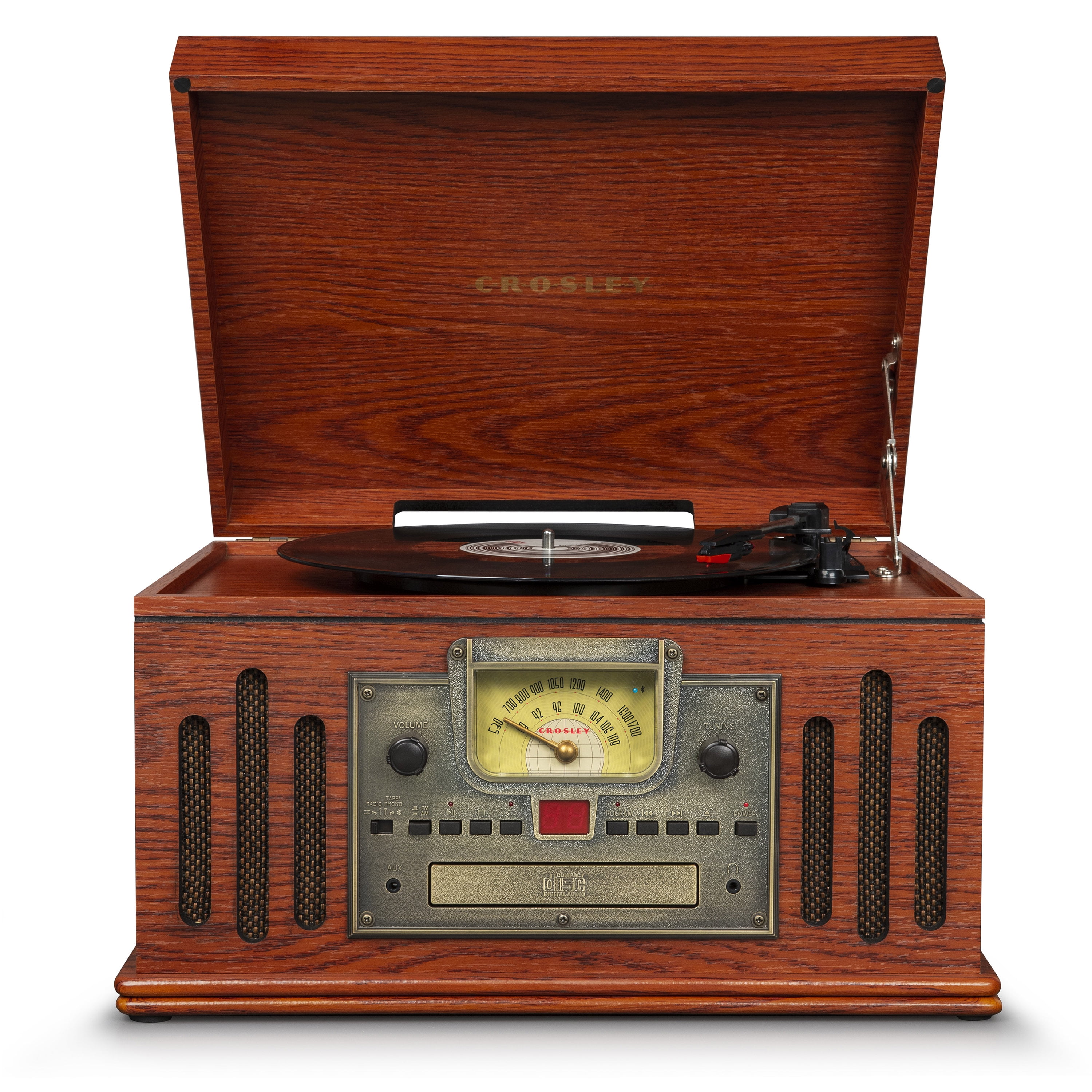 Crosley Musician Entertainment Center Vinyl Record Player with Built-in Speakers and Bluetooth (Red) so4cl